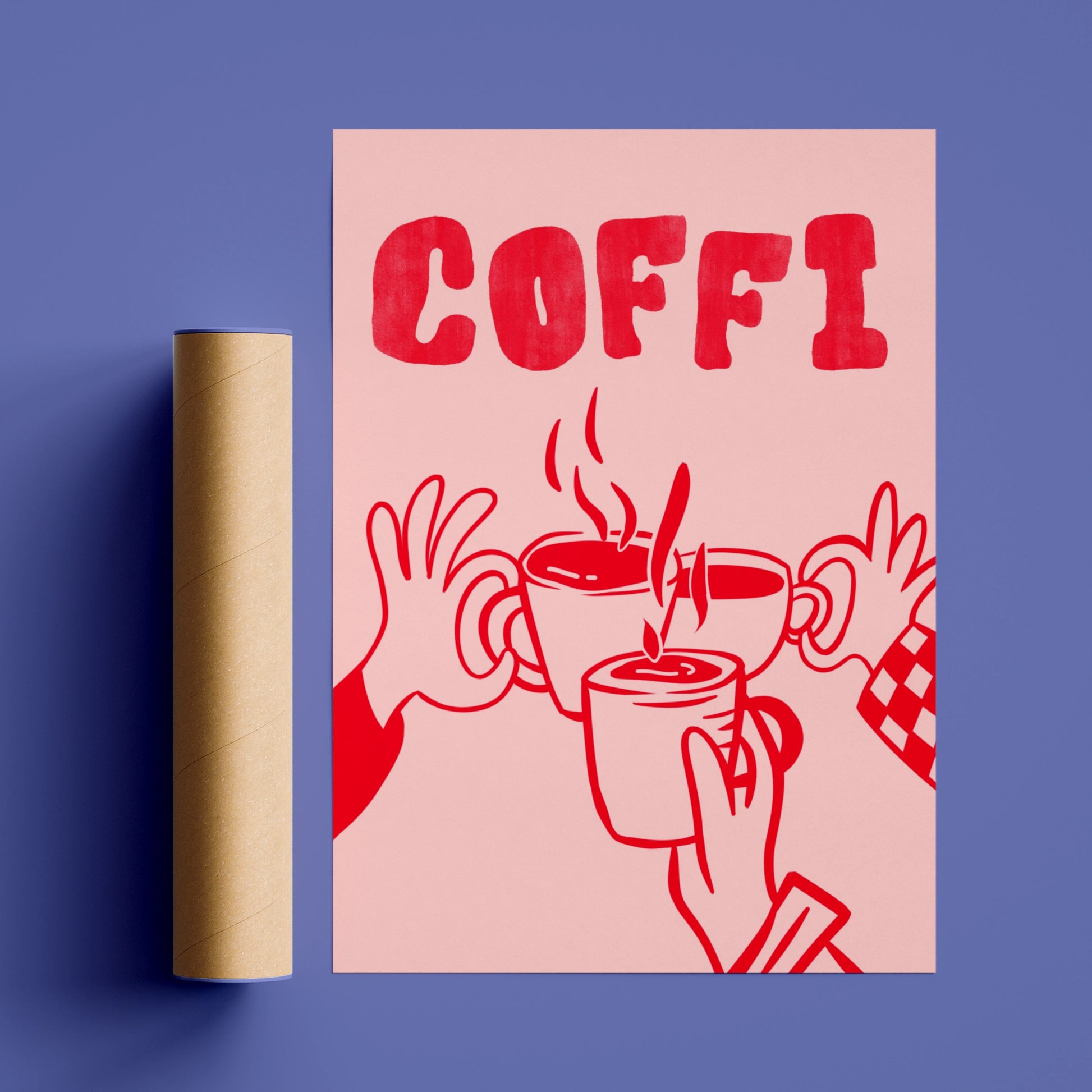 Coffi Welsh Coffee Poster, Wales Wall Art, Pink Red Kitchen Print, Cymraeg Gift