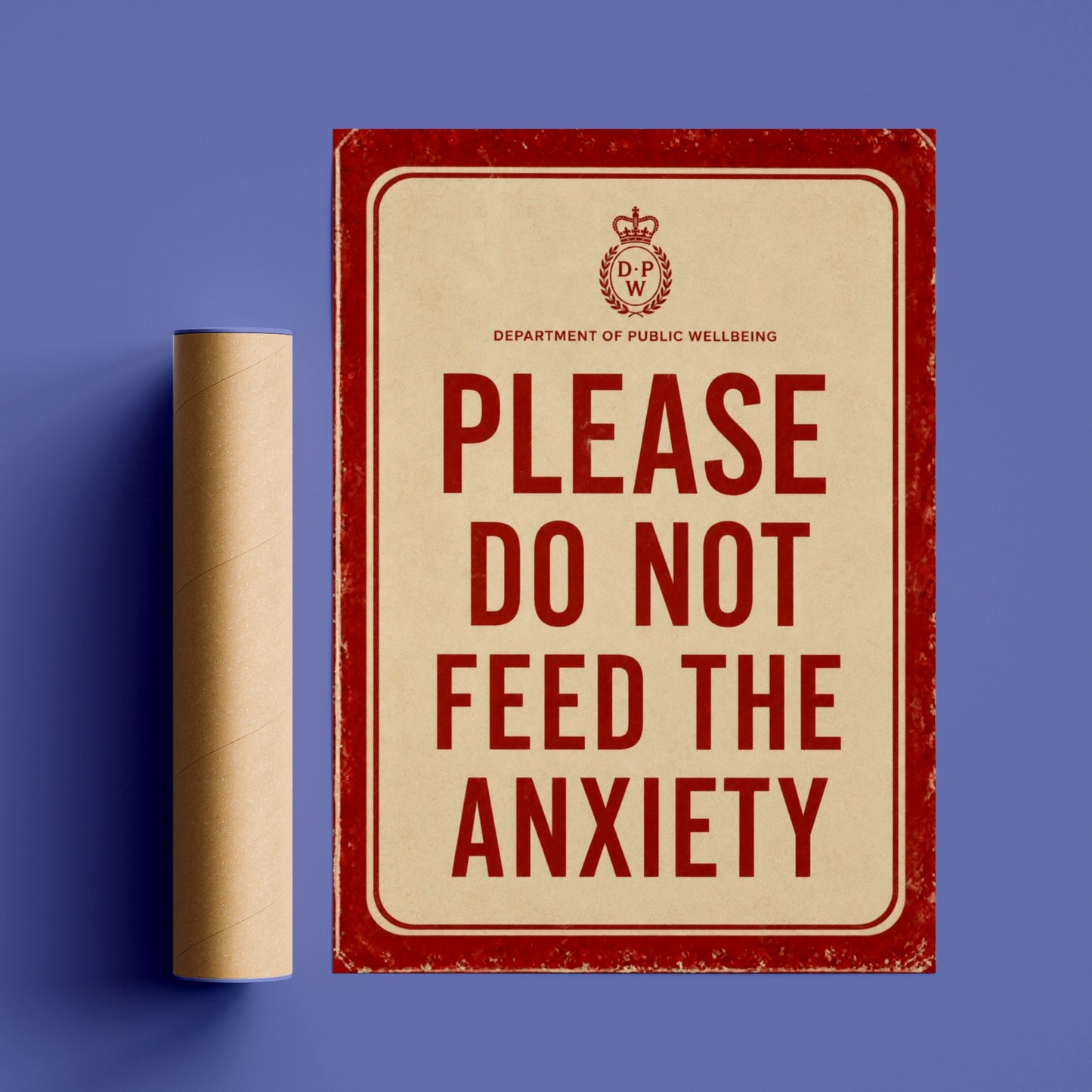 Do Not Feed The Anxiety Poster, Funny Mental Health Wall Art, Vintage Red Sign Print