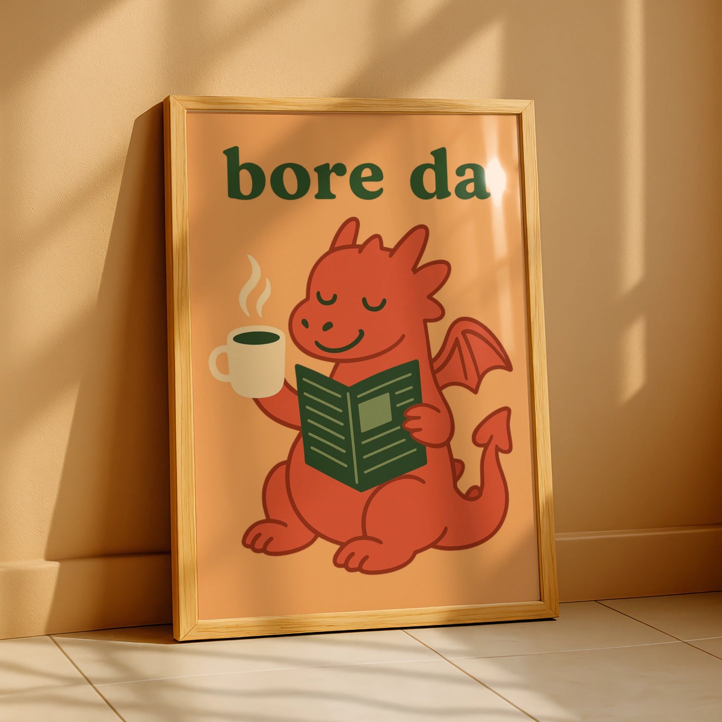 Bore Da Welsh Dragon Poster, Wales Wall Art, Welsh Language Good Morning Print