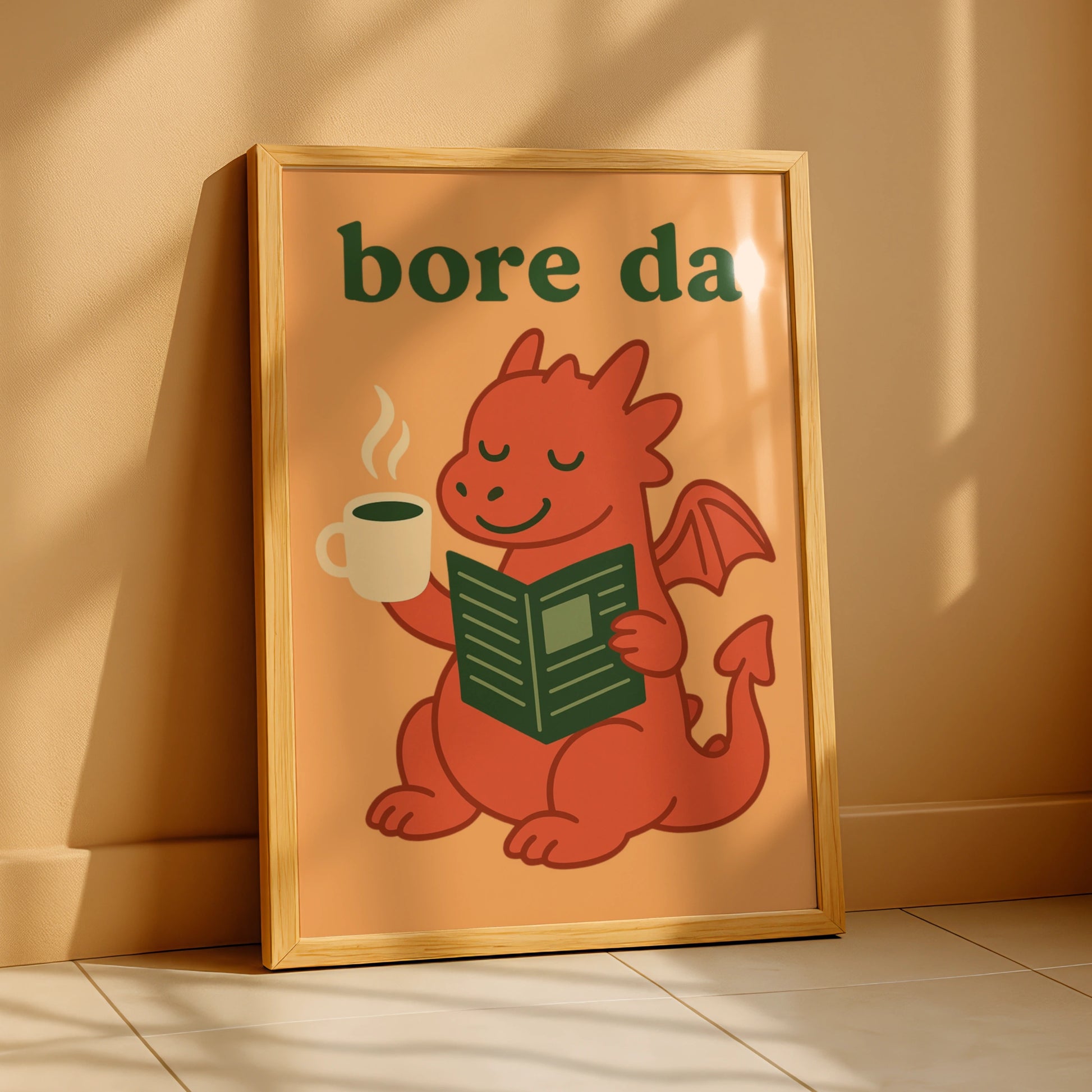Bore Da Welsh Dragon Poster, Wales Wall Art, Welsh Language Good Morning Print