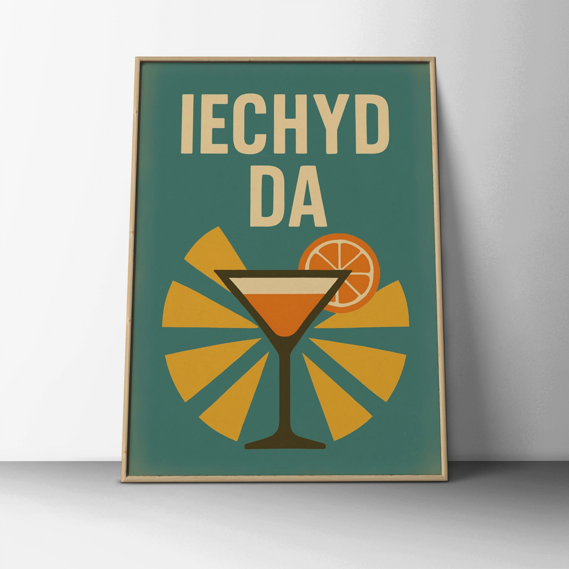 Iechyd Da Welsh Cocktail Poster, Wales Bar Wall Art, Retro Mid-Century Print