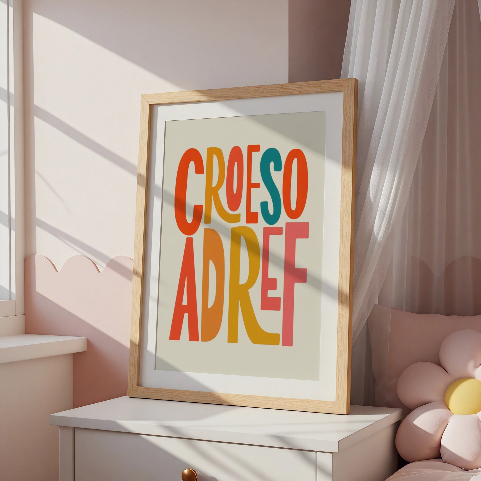 Croeso Adref Welsh Welcome Home Poster, Wales Wall Art, Colourful Typography Print