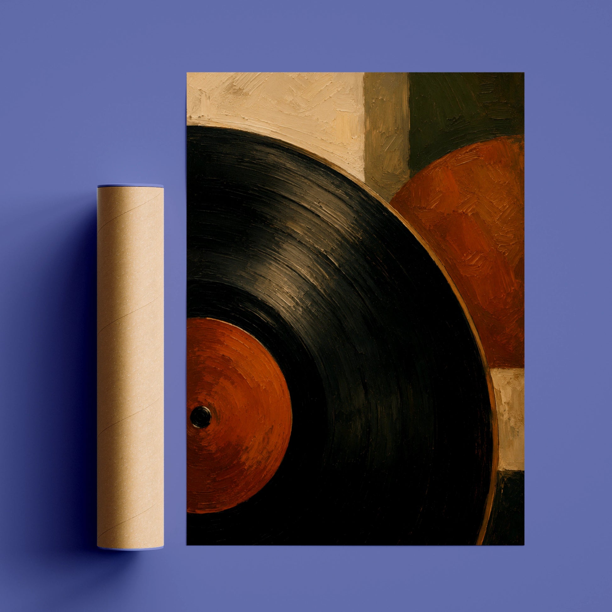 Vinyl Record Abstract Art Print, Retro Music Poster, Burnt Orange Earthy Tones Wall Art