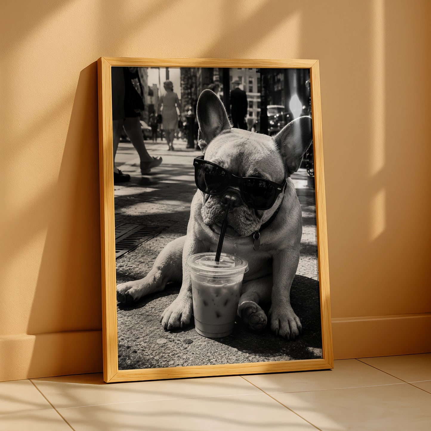 French Bulldog Coffee Poster, Frenchie Wall Art, Black White Dog Print, Funny Dog Lover Gift
