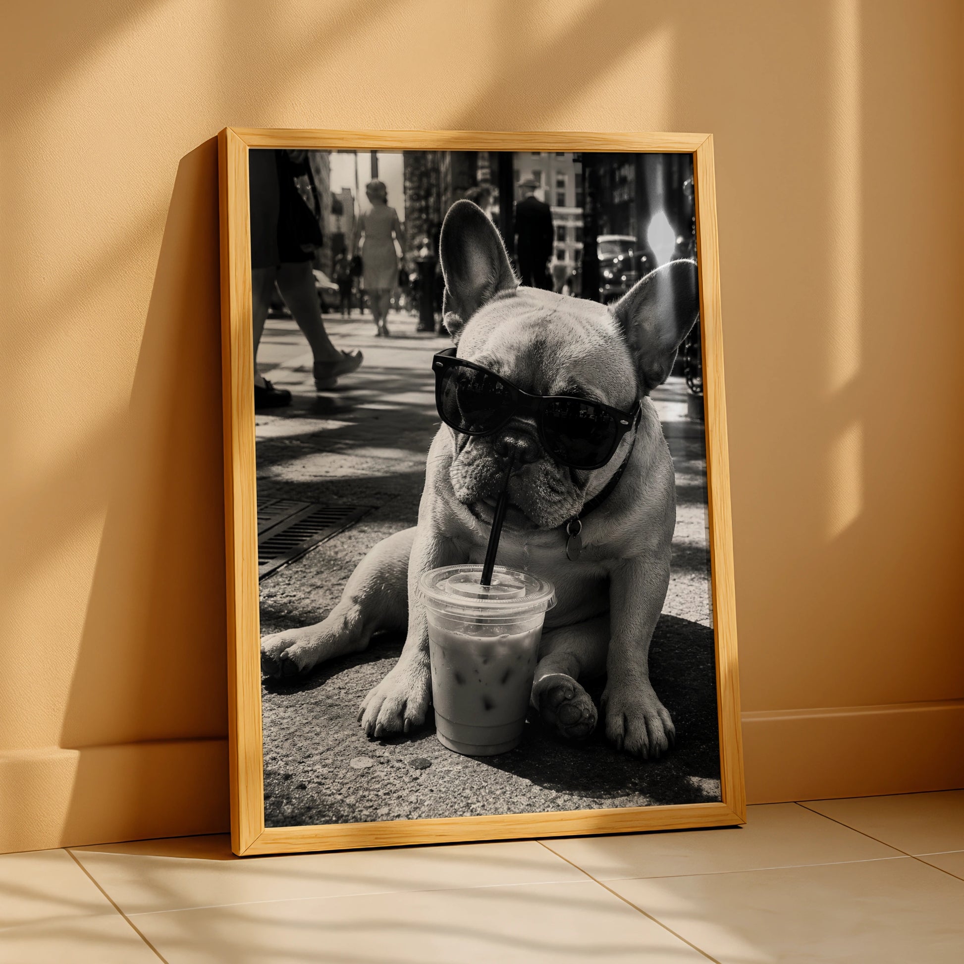 French Bulldog Coffee Poster, Frenchie Wall Art, Black White Dog Print, Funny Dog Lover Gift