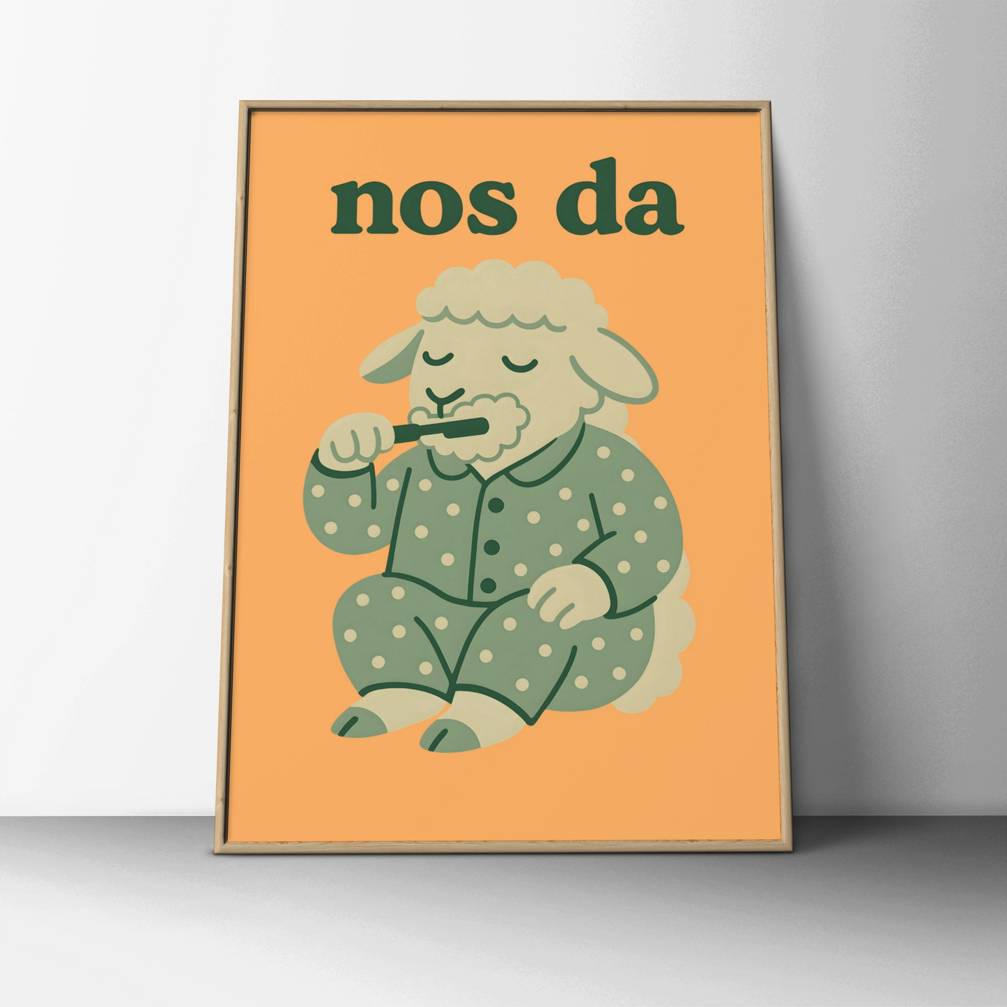 Nos Da Welsh Sheep Poster, Wales Nursery Wall Art, Cute Bedtime Print, Kids Room Decor