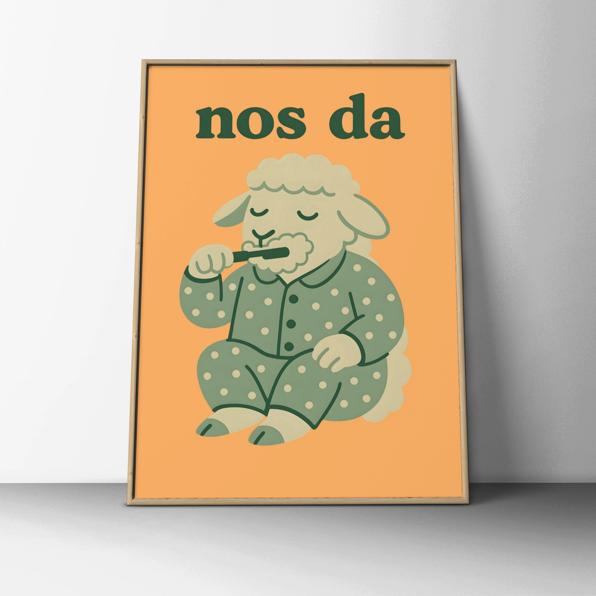 Nos Da Welsh Sheep Poster, Wales Nursery Wall Art, Cute Bedtime Print, Kids Room Decor