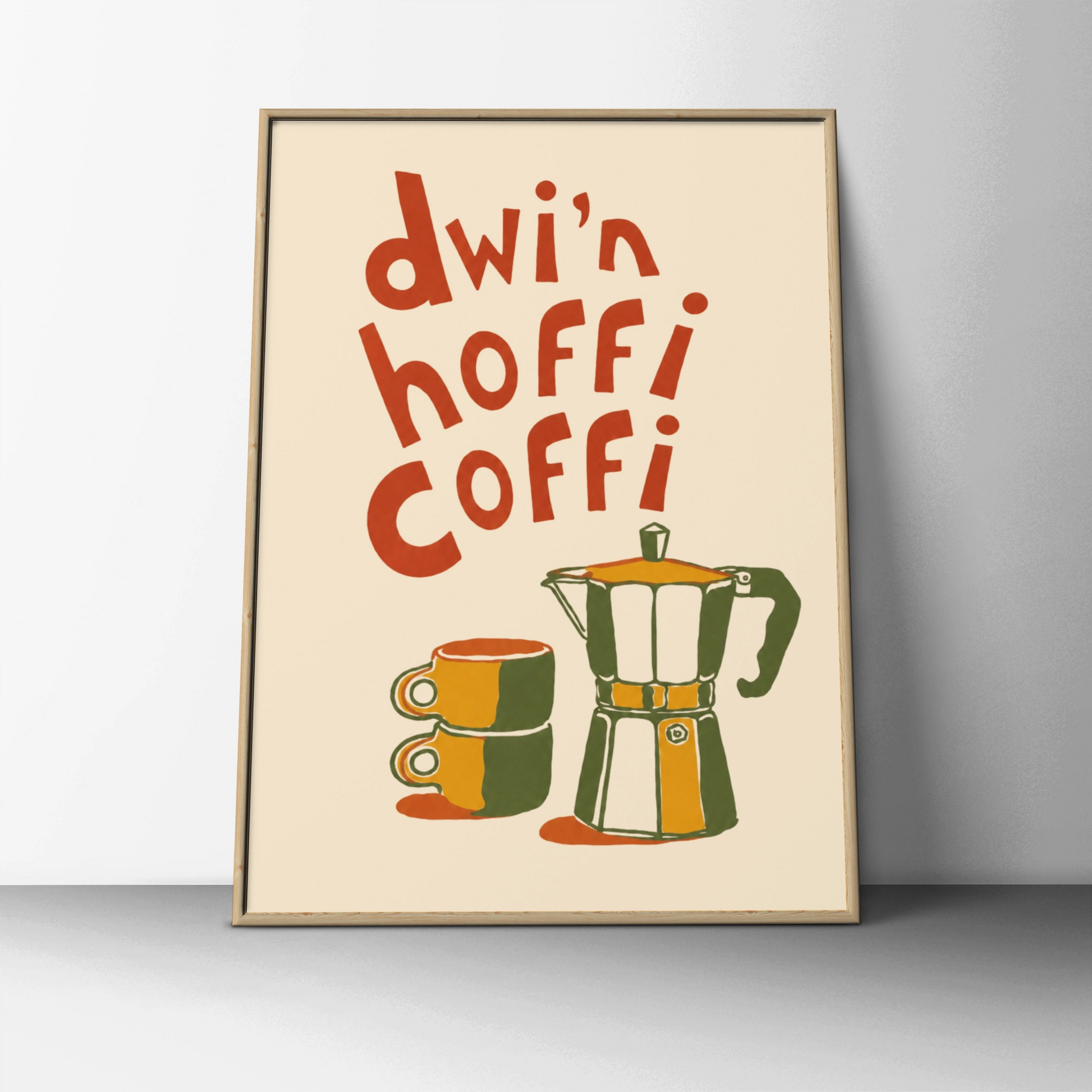 Welsh Coffee Lover Poster, Dwi'n Hoffi Coffi Wales Wall Art, Retro Kitchen Print