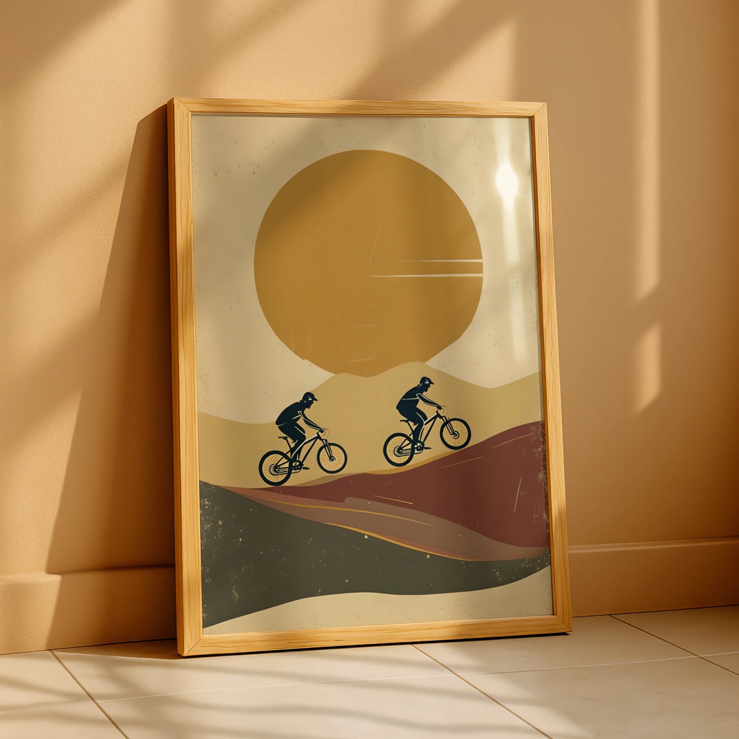 Mountain Bike Poster, MTB Wall Art, Retro Cycling Print, Minimalist Sunset Rider Decor