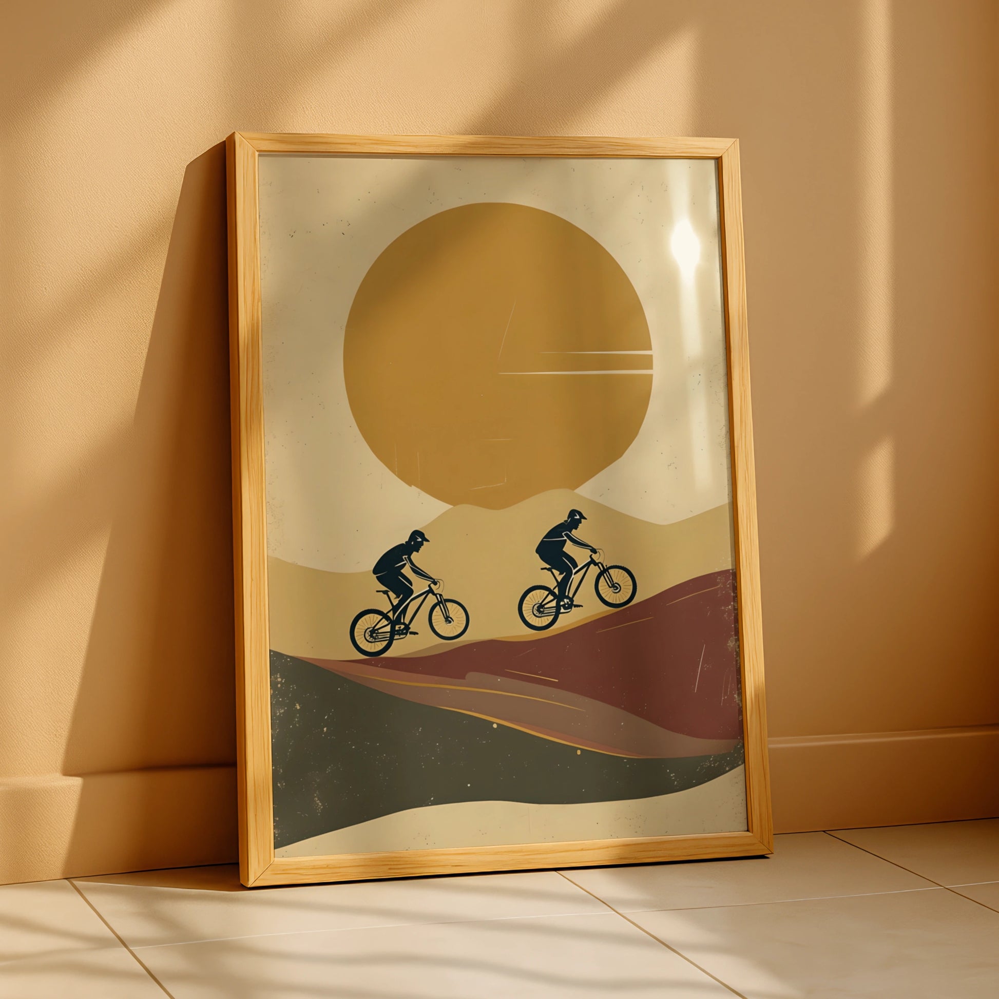 Mountain Bike Poster, MTB Wall Art, Retro Cycling Print, Minimalist Sunset Rider Decor