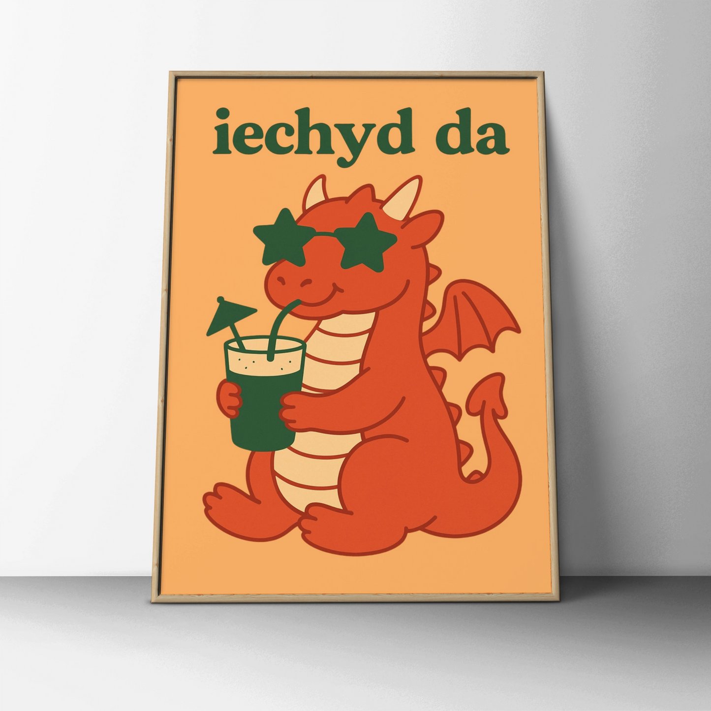 Iechyd Da Welsh Dragon Poster, Wales Wall Art, Funny Cheers Print, Red Dragon Gift