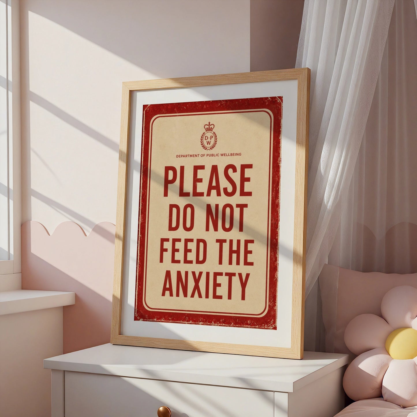 Do Not Feed The Anxiety Poster, Funny Mental Health Wall Art, Vintage Red Sign Print