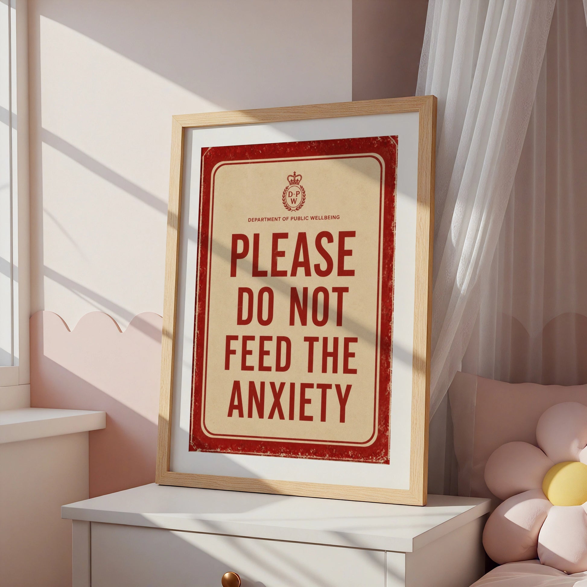 Do Not Feed The Anxiety Poster, Funny Mental Health Wall Art, Vintage Red Sign Print
