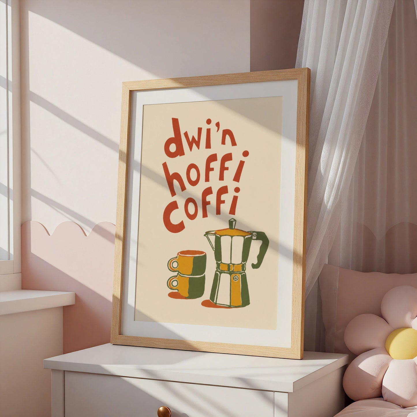Welsh Coffee Lover Poster, Dwi'n Hoffi Coffi Wales Wall Art, Retro Kitchen Print