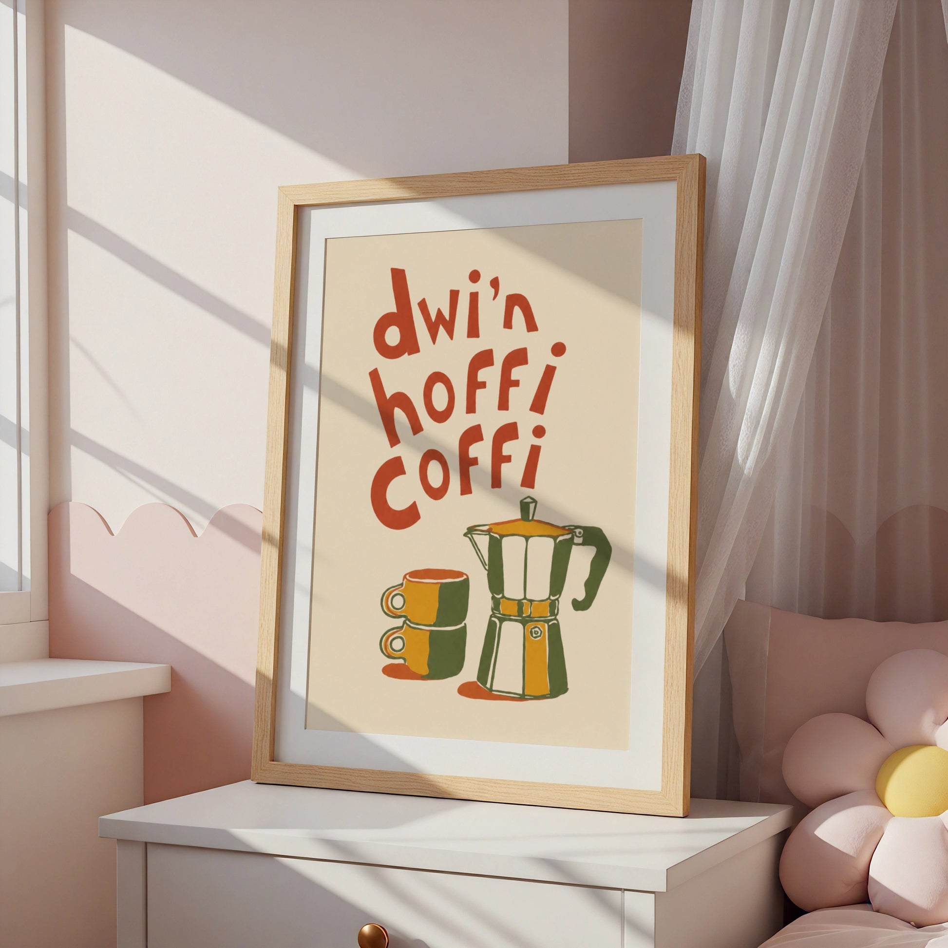 Welsh Coffee Lover Poster, Dwi'n Hoffi Coffi Wales Wall Art, Retro Kitchen Print