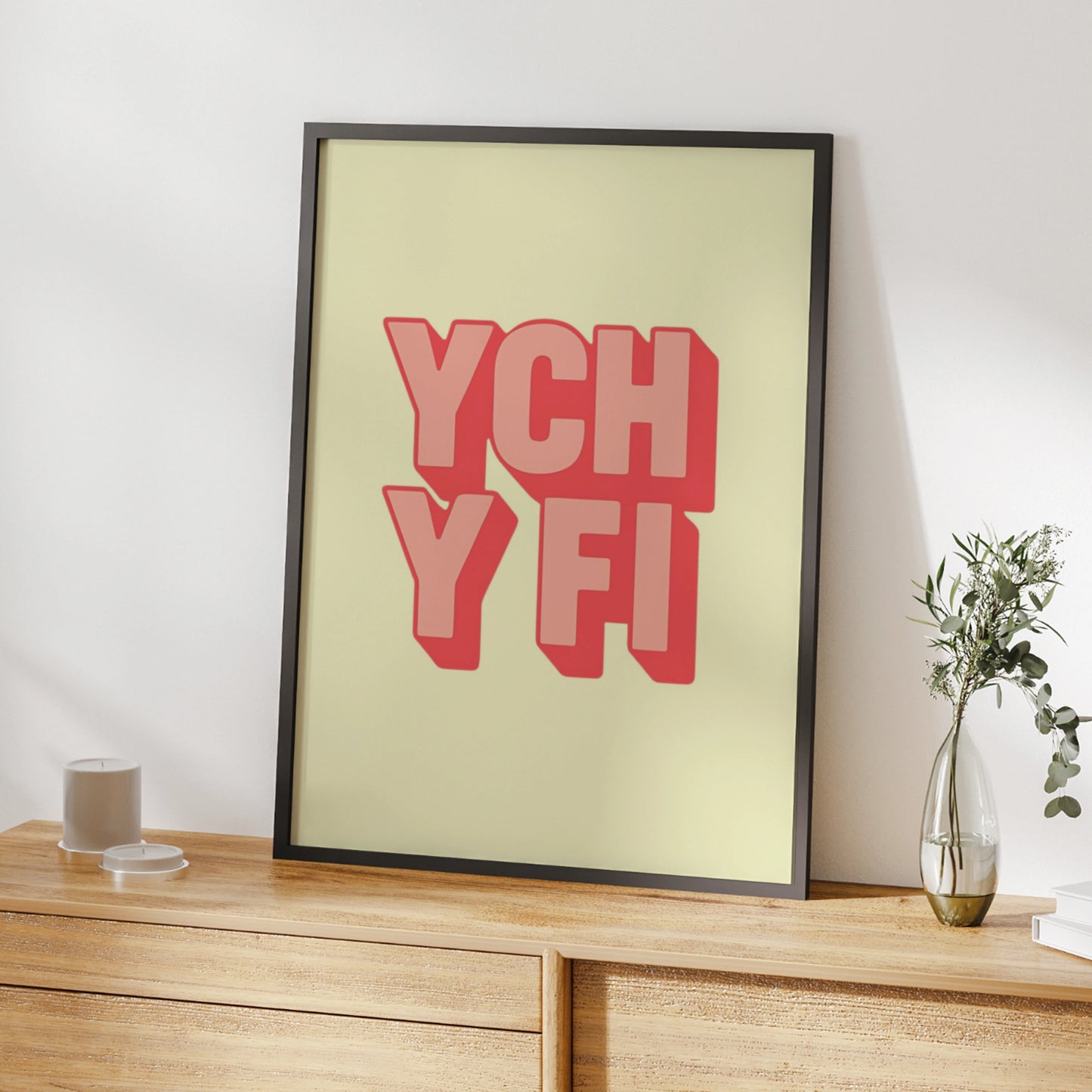 Ych Y Fi Welsh Slang Poster, Wales Wall Art, Bold Typography Print, Pink Red