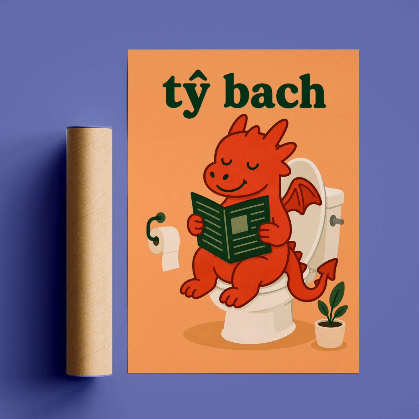 Ty Bach Welsh Dragon Bathroom Poster, Funny Wales Toilet Wall Art Print