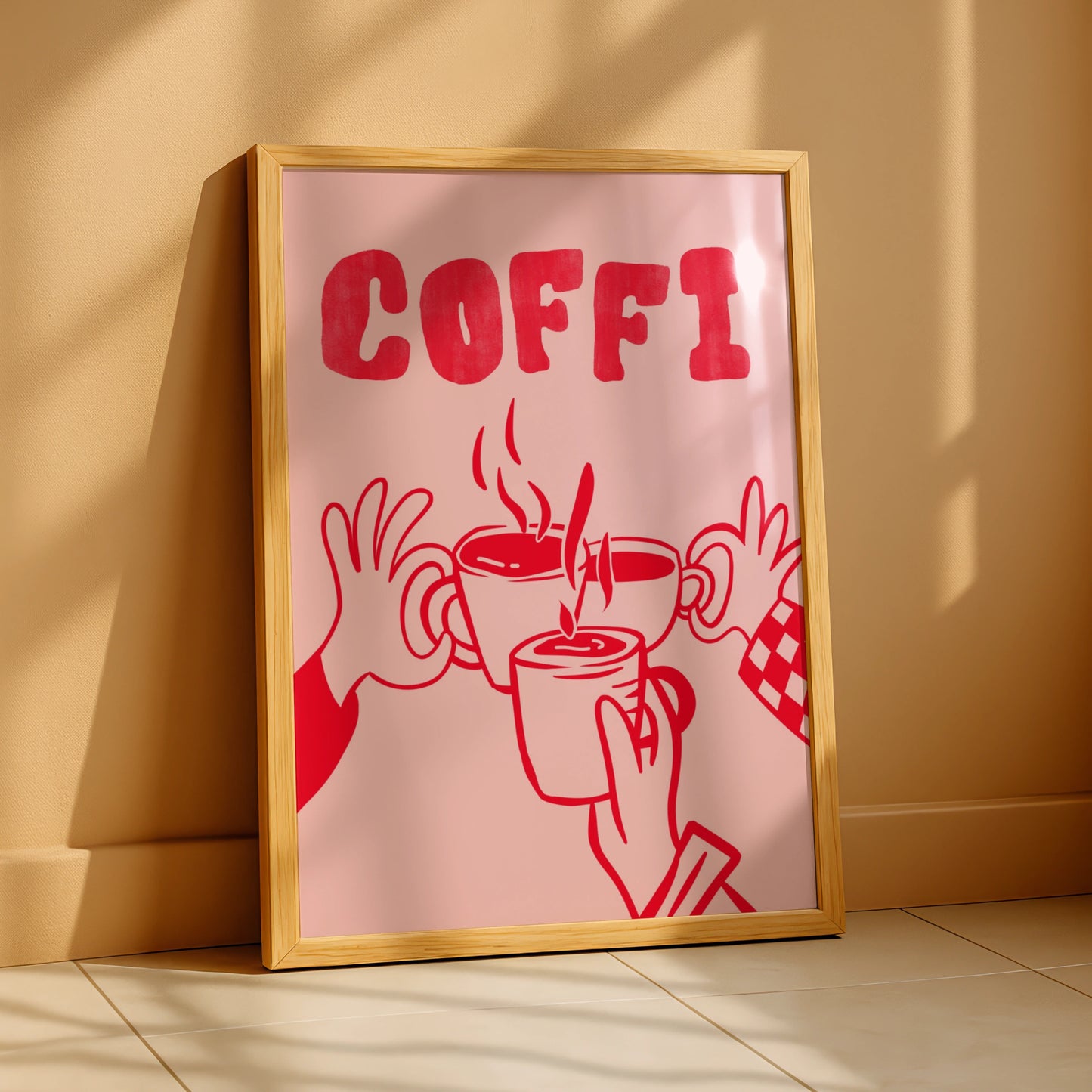 Coffi Welsh Coffee Poster, Wales Wall Art, Pink Red Kitchen Print, Cymraeg Gift