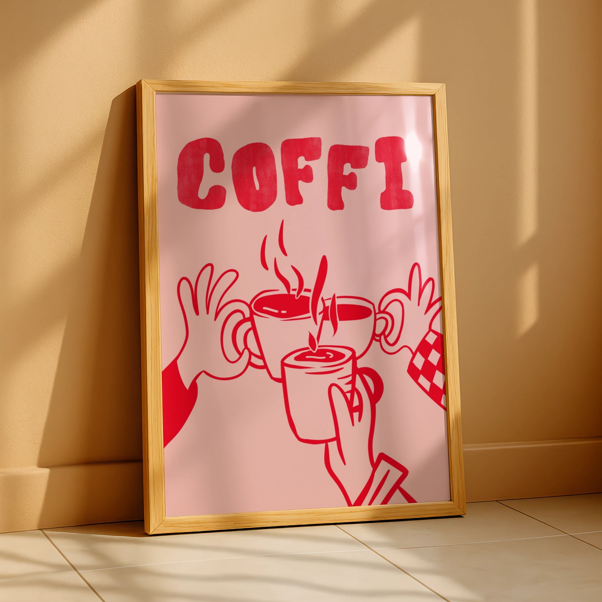 Coffi Welsh Coffee Poster, Wales Wall Art, Pink Red Kitchen Print, Cymraeg Gift