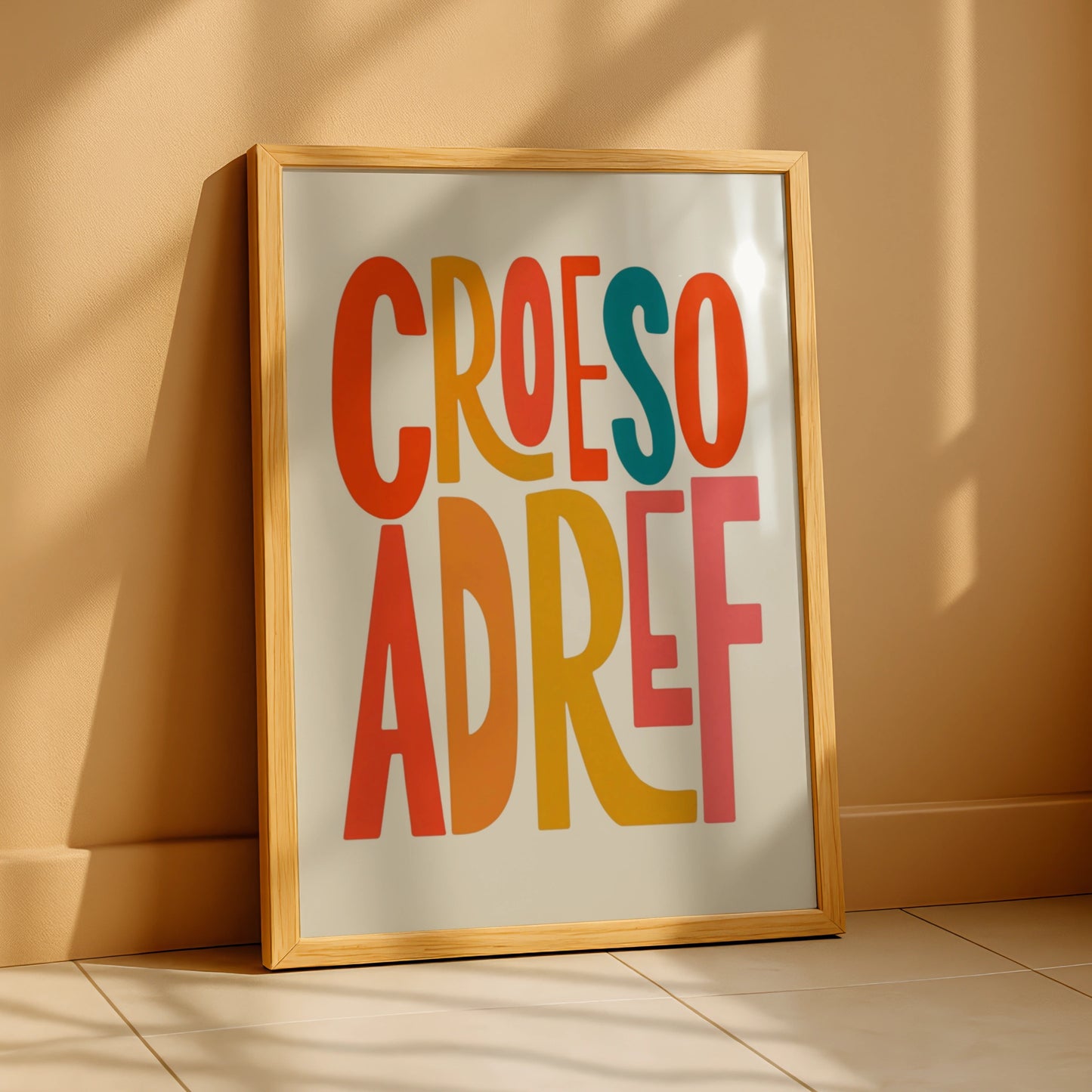 Croeso Adref Welsh Welcome Home Poster, Wales Wall Art, Colourful Typography Print