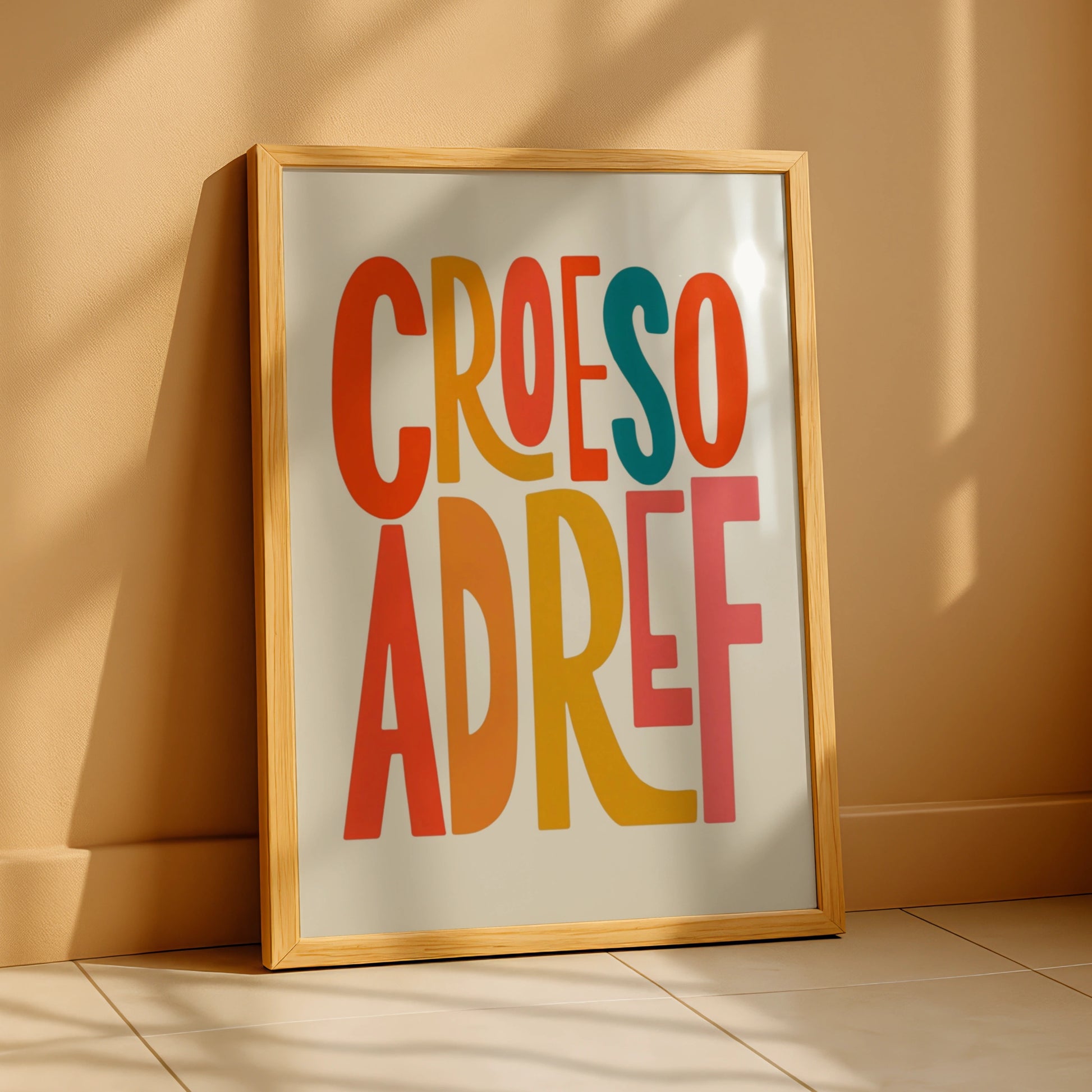 Croeso Adref Welsh Welcome Home Poster, Wales Wall Art, Colourful Typography Print