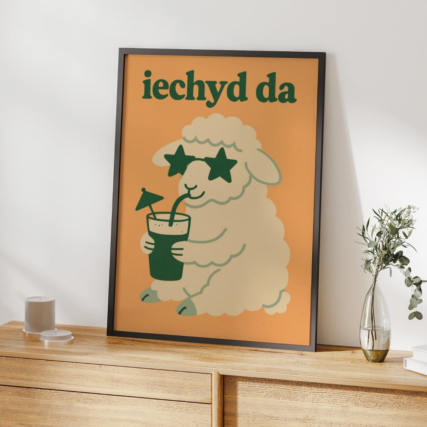 Iechyd Da Welsh Sheep Poster, Wales Funny Wall Art, Retro Cheers Print, Gift