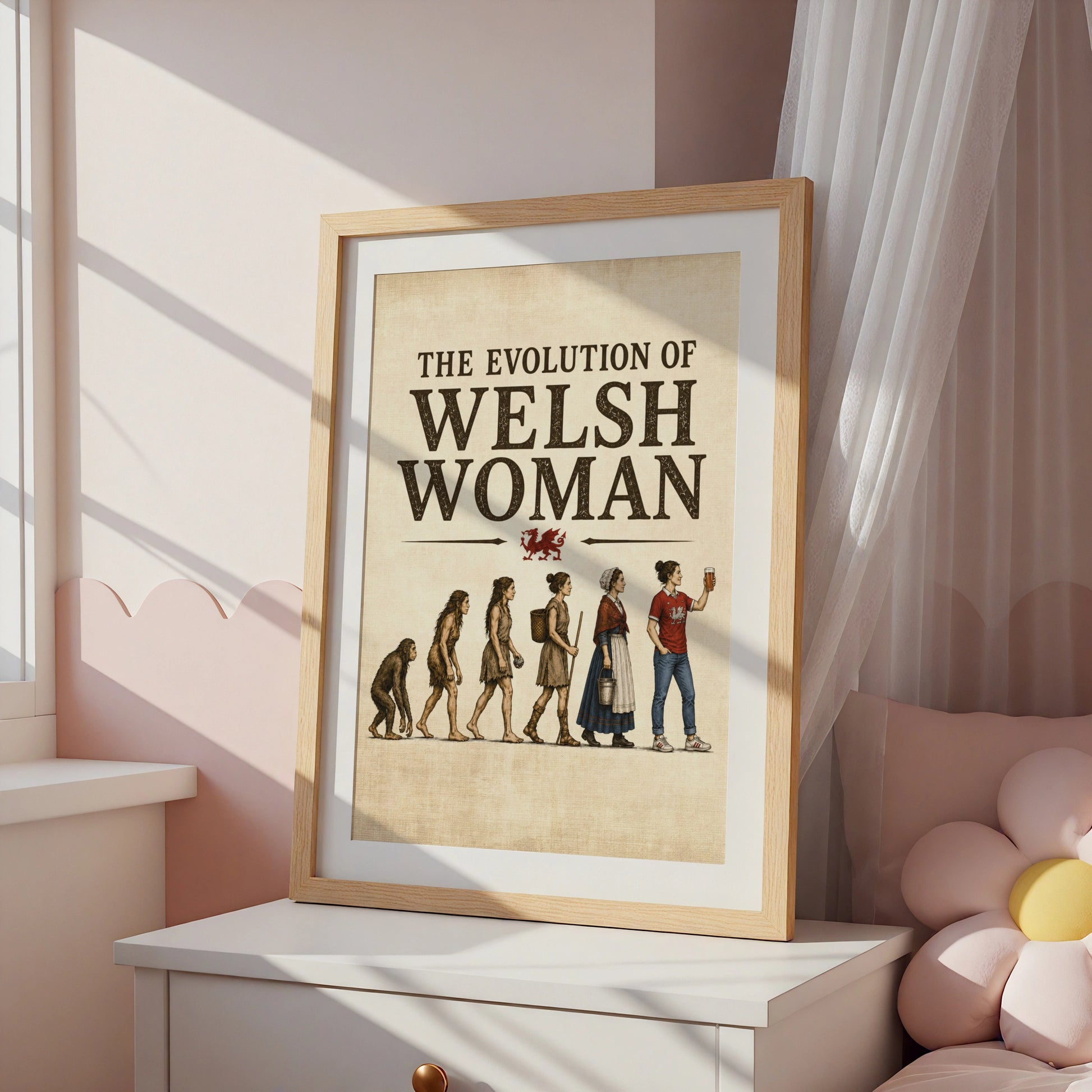 Evolution of Welsh Woman Funny Wales Poster, Humorous Gift Print for Her