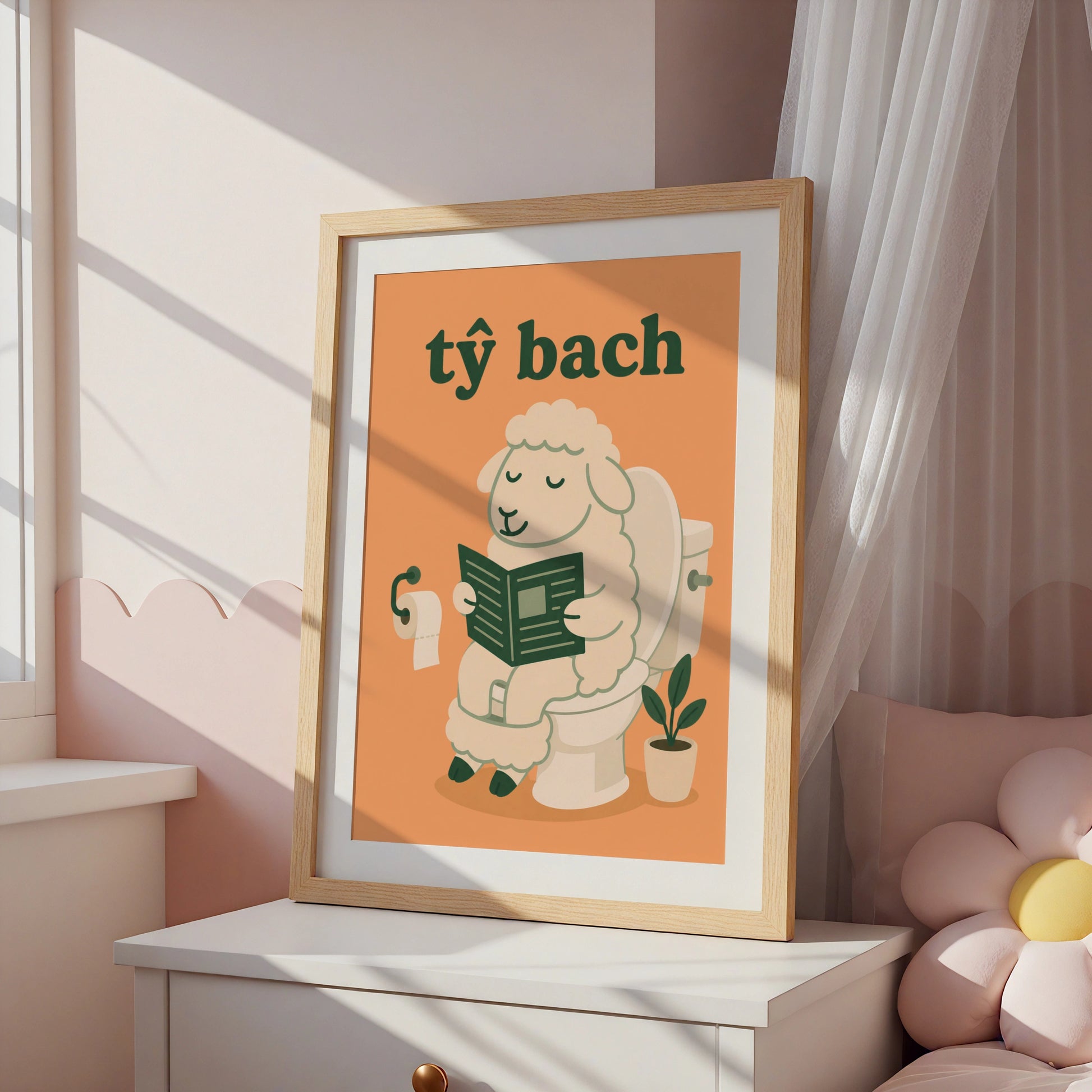 Ty Bach Welsh Sheep Bathroom Poster, Wales Funny Toilet Wall Art, Novelty Gift