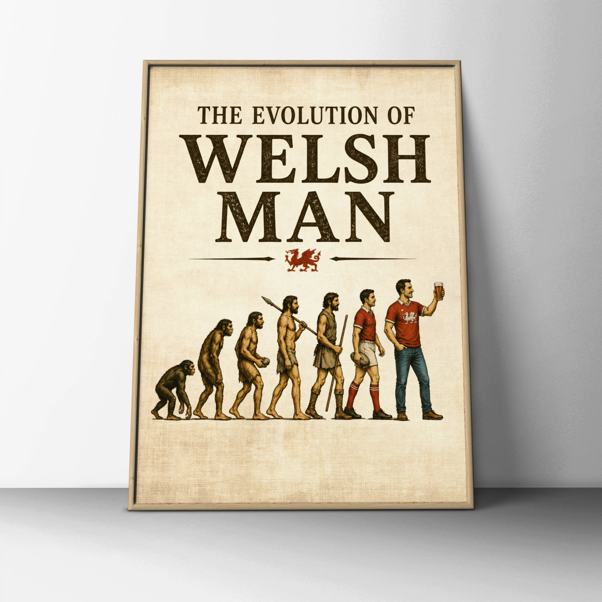 Evolution of Welsh Man Poster, Wales Rugby Funny Wall Art, Gift for Him