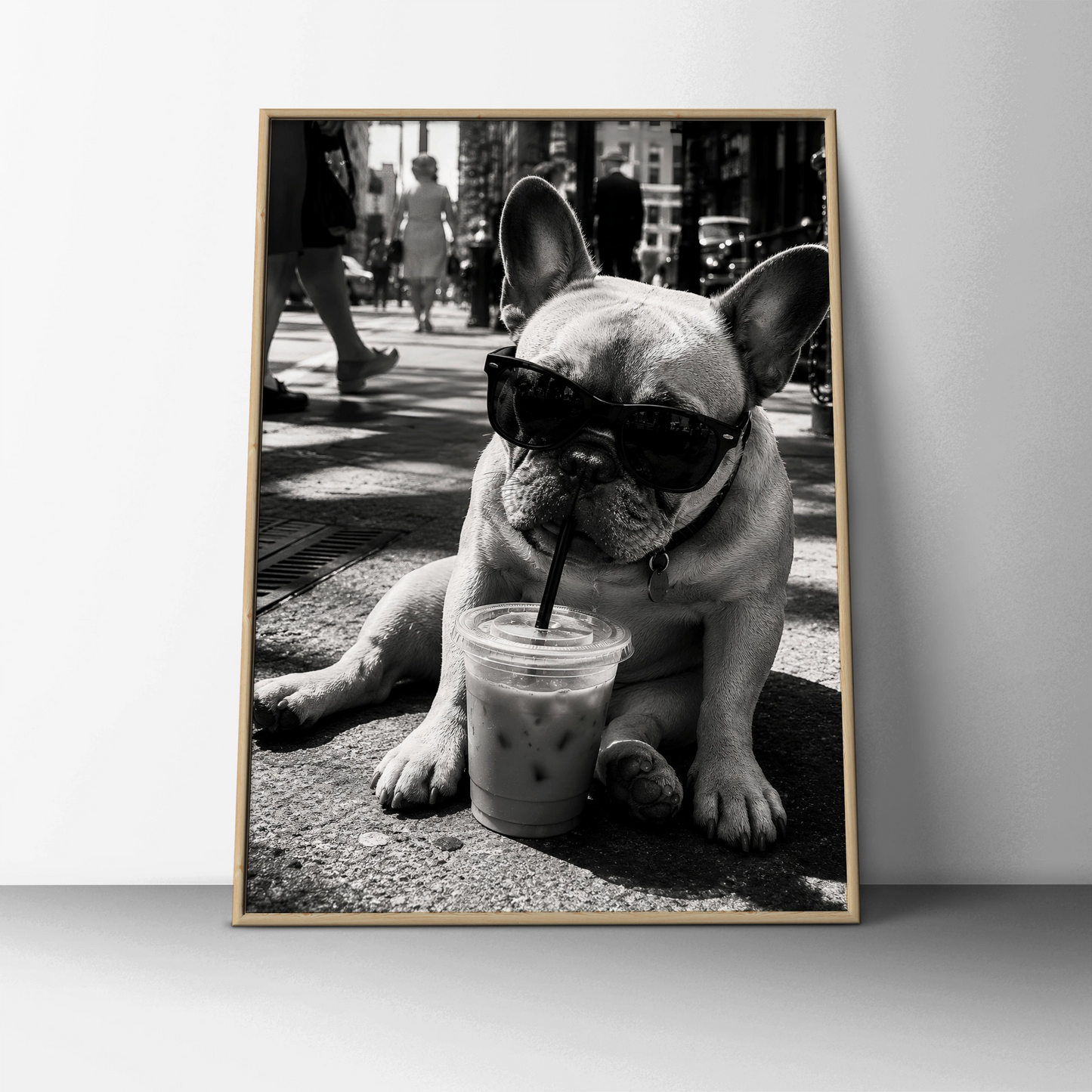 French Bulldog Coffee Poster, Frenchie Wall Art, Black White Dog Print, Funny Dog Lover Gift