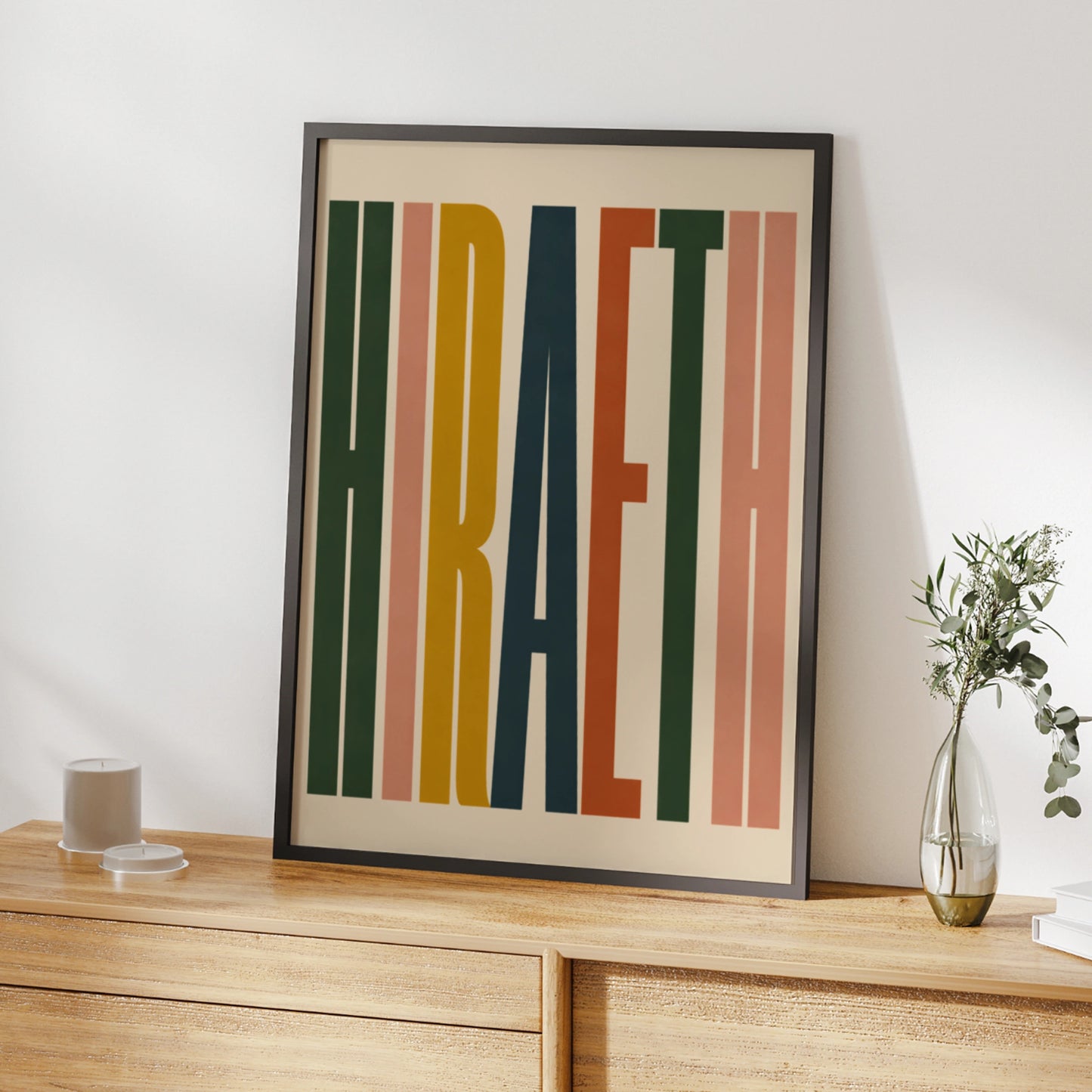 Hiraeth Wales Welsh Word Art Poster, Retro Typography Print, Colourful Wall Art