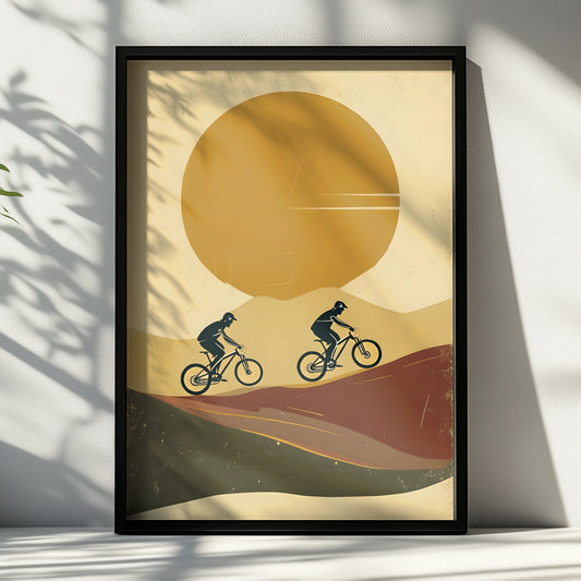 Mountain Bike Poster, MTB Wall Art, Retro Cycling Print, Minimalist Sunset Rider Decor