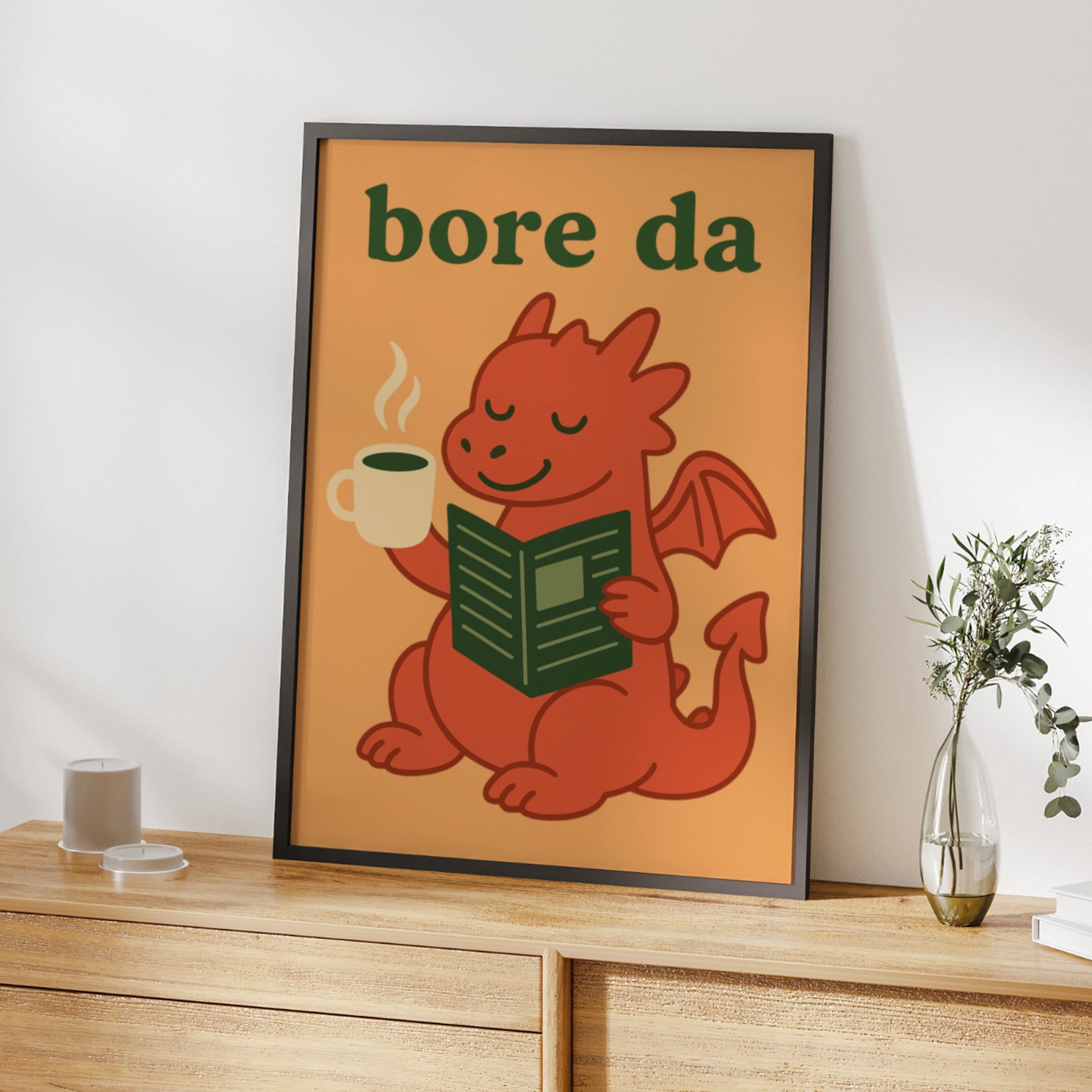 Bore Da Welsh Dragon Poster, Wales Wall Art, Welsh Language Good Morning Print