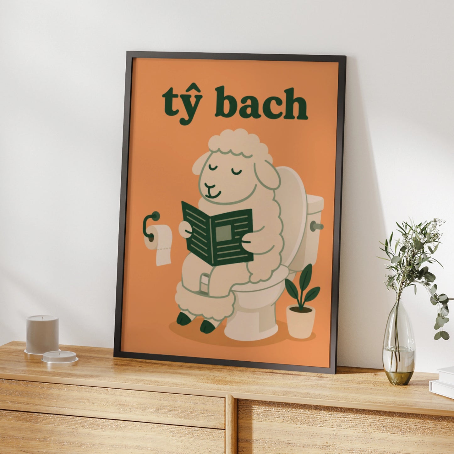 Ty Bach Welsh Sheep Bathroom Poster, Wales Funny Toilet Wall Art, Novelty Gift