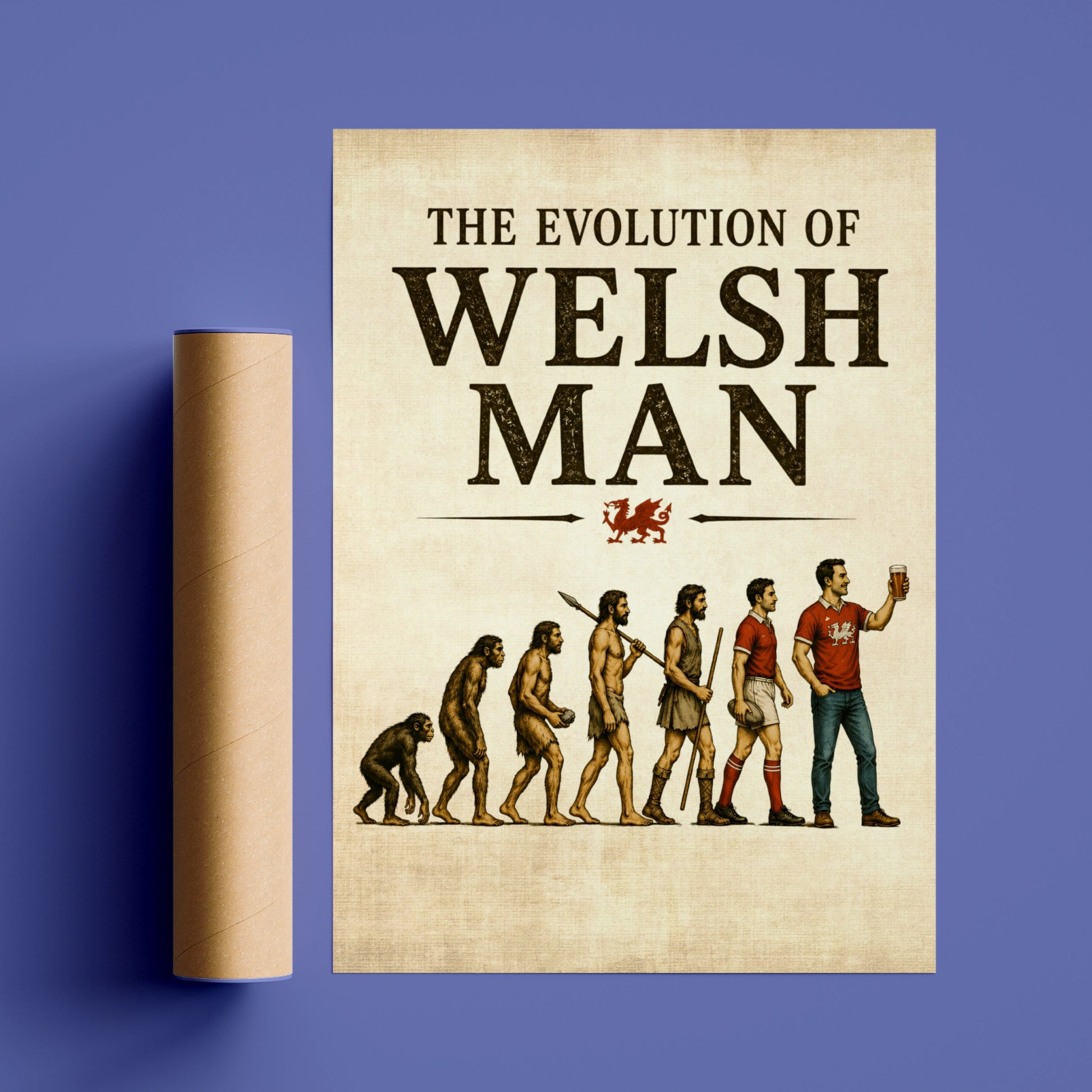 Evolution of Welsh Man Poster, Wales Rugby Funny Wall Art, Gift for Him