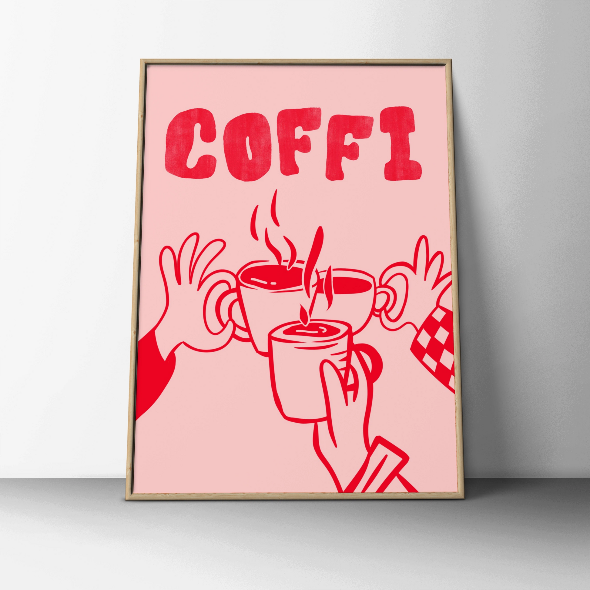 Coffi Welsh Coffee Poster, Wales Wall Art, Pink Red Kitchen Print, Cymraeg Gift