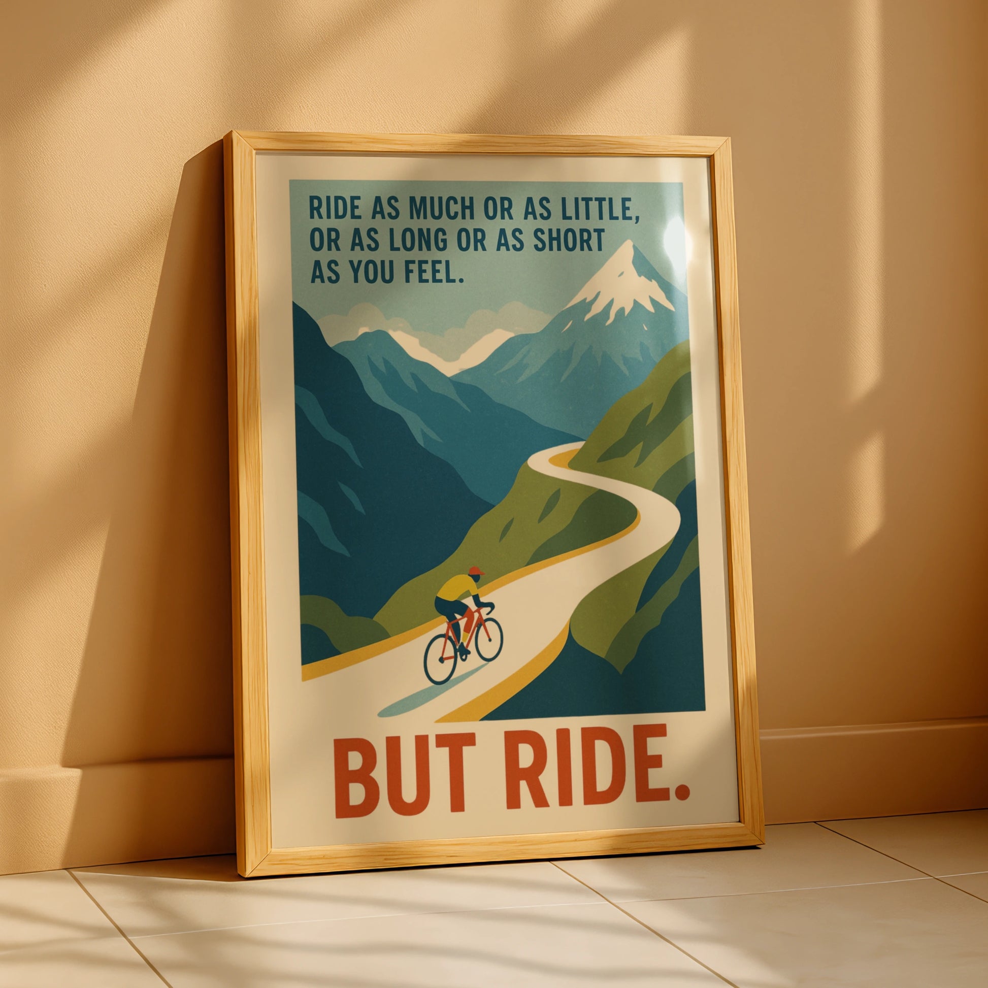Cycling Quote Poster, Retro Road Bike Wall Art, Mountain Cyclist Print, But Ride