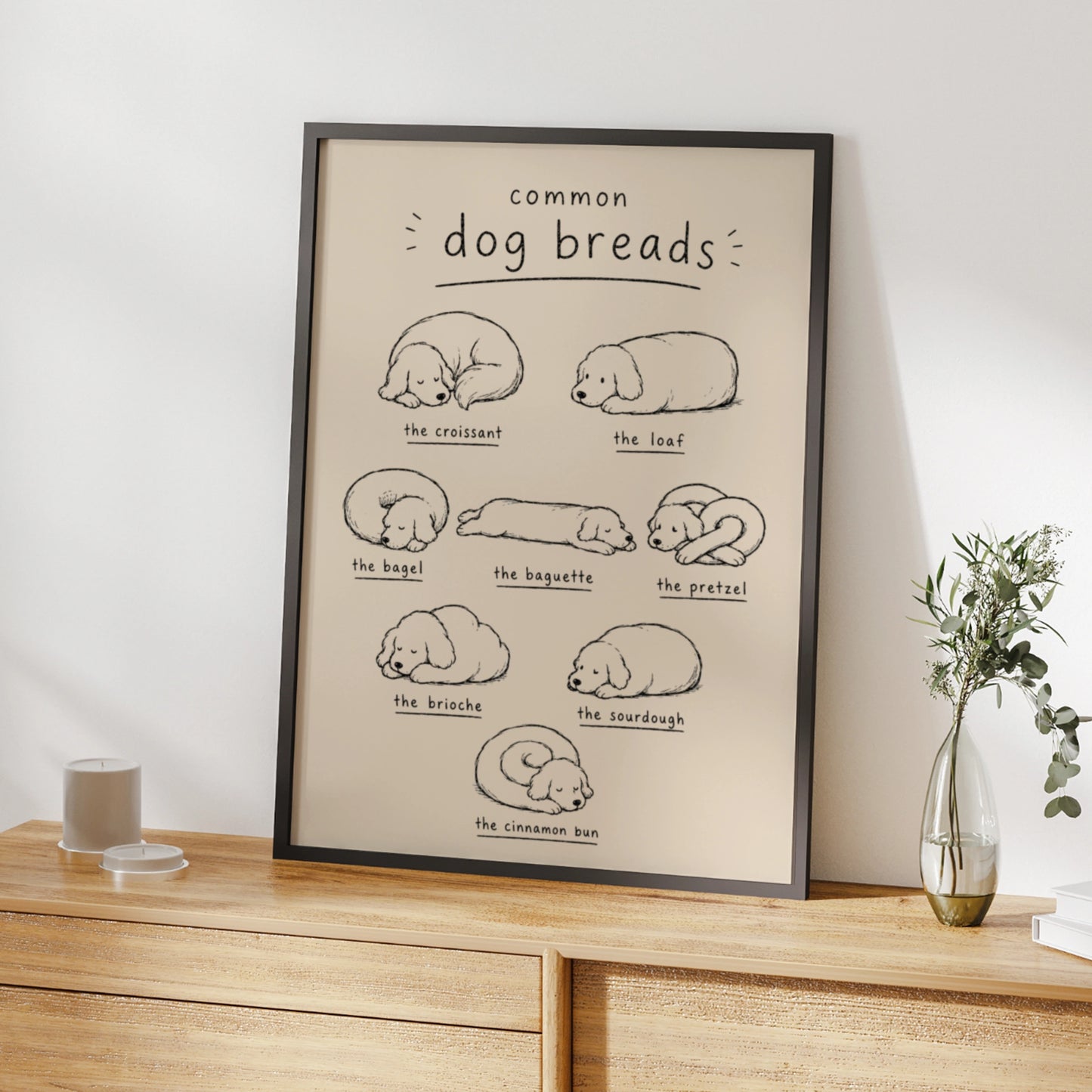 Common Dog Breads Funny Dog Poster, Cute Dog Art Print, Dog Lover Wall Decor Gift