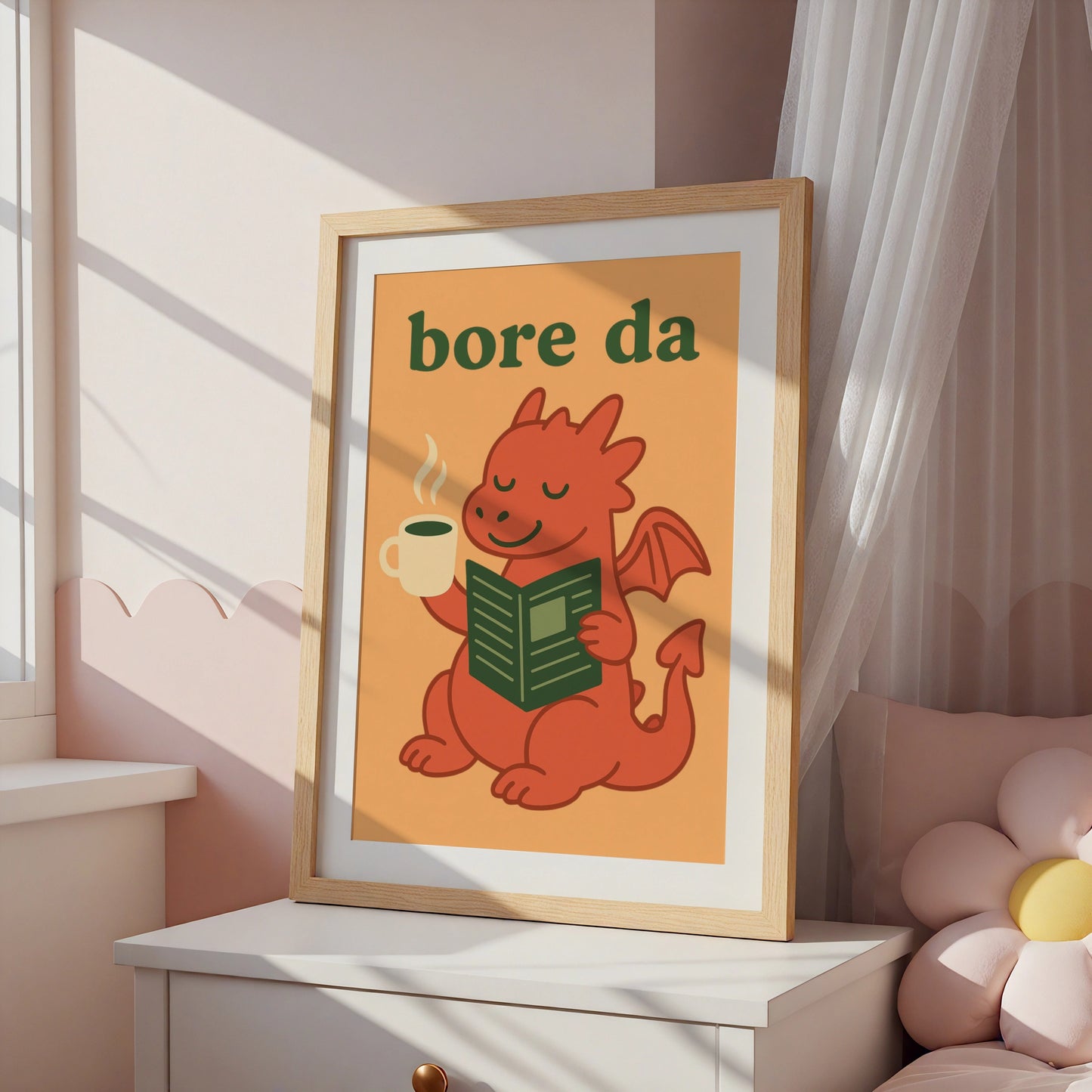 Bore Da Welsh Dragon Poster, Wales Wall Art, Welsh Language Good Morning Print