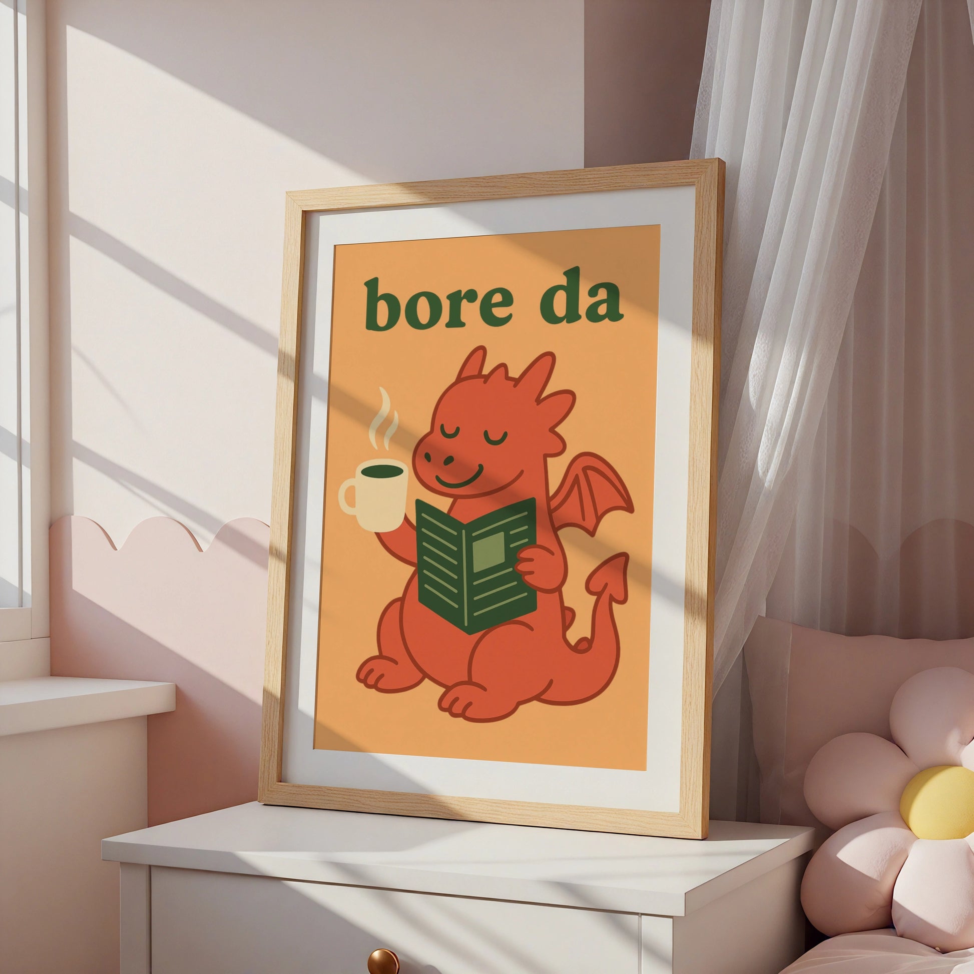 Bore Da Welsh Dragon Poster, Wales Wall Art, Welsh Language Good Morning Print