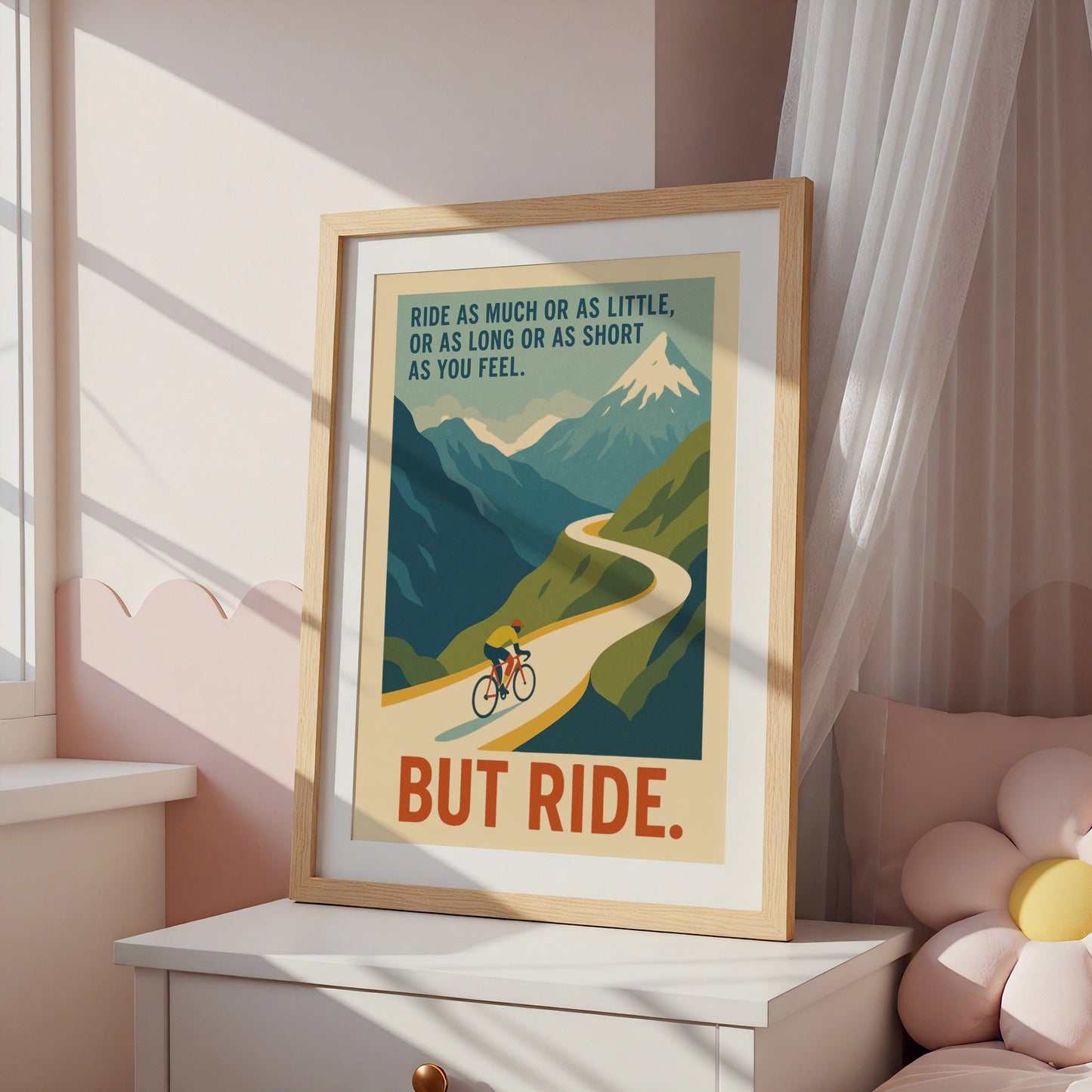 Cycling Quote Poster, Retro Road Bike Wall Art, Mountain Cyclist Print, But Ride
