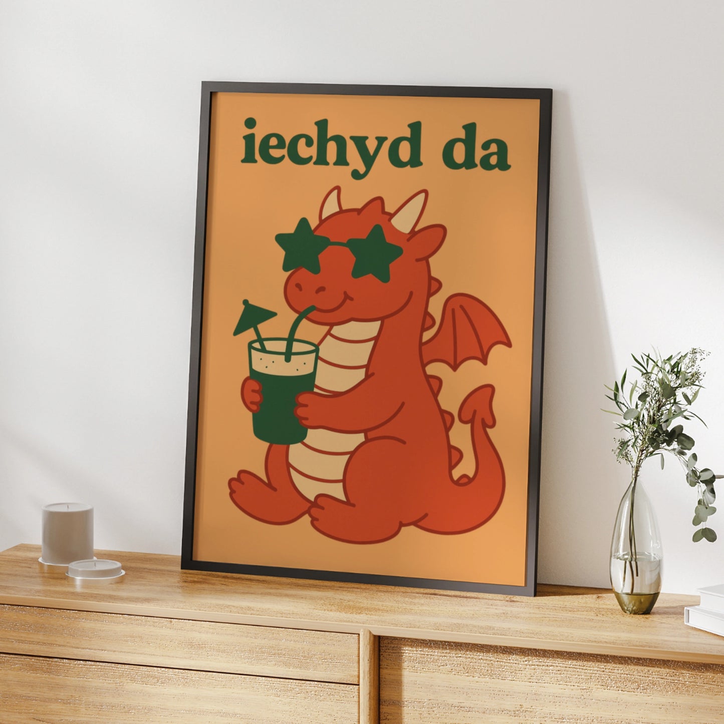 Iechyd Da Welsh Dragon Poster, Wales Wall Art, Funny Cheers Print, Red Dragon Gift