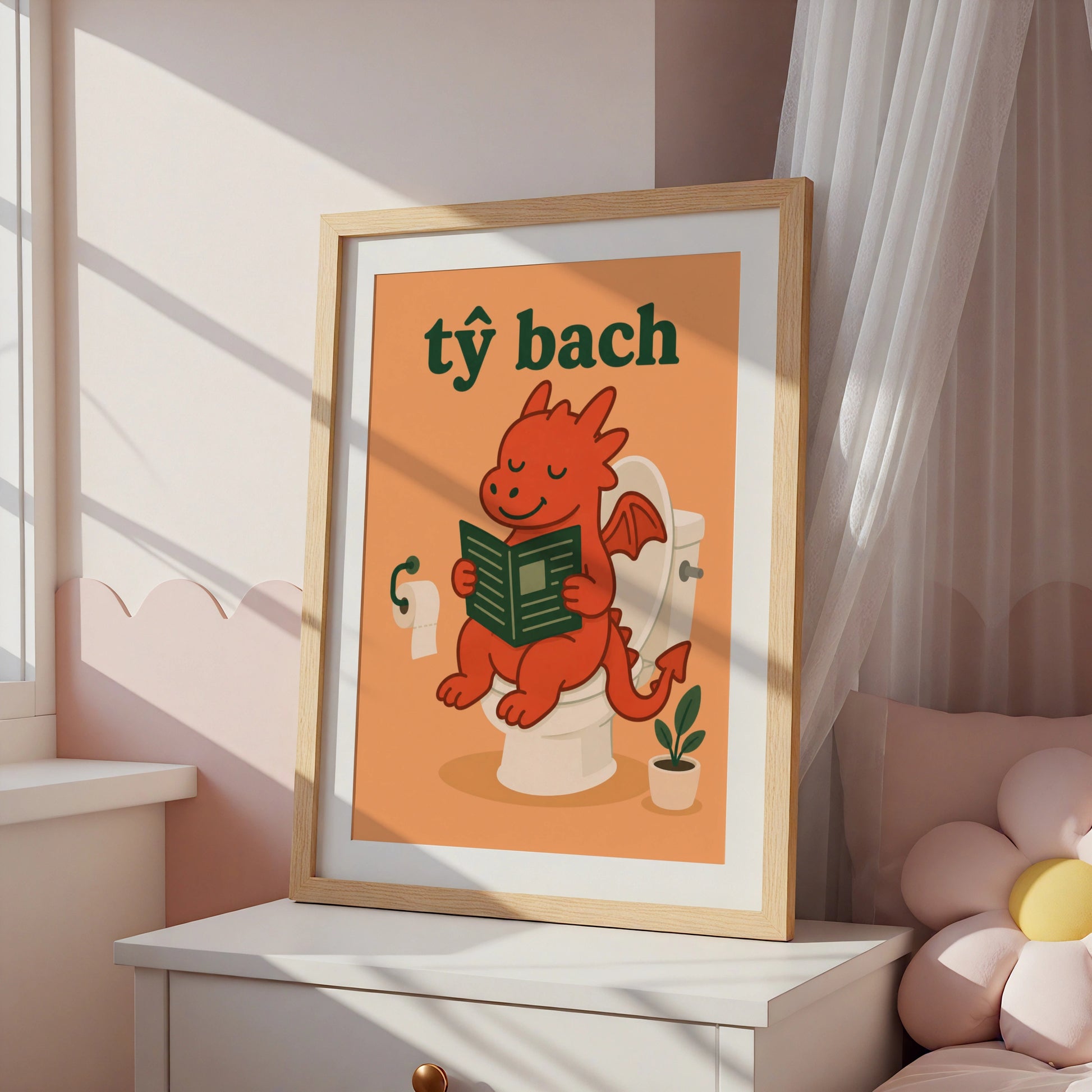 Ty Bach Welsh Dragon Bathroom Poster, Funny Wales Toilet Wall Art Print
