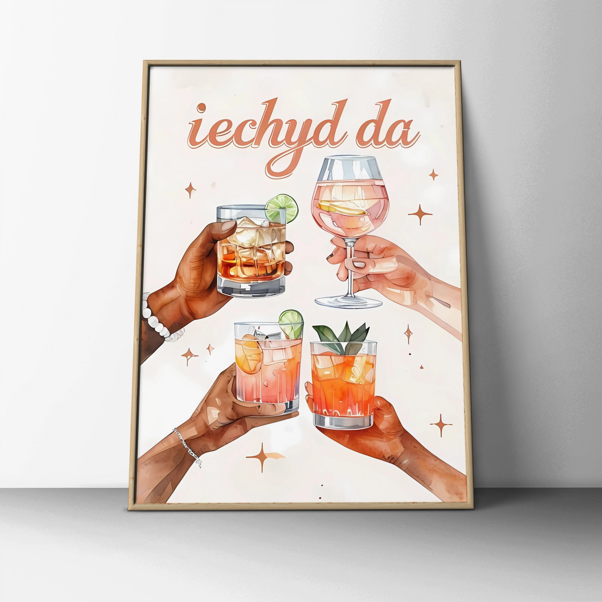 Iechyd Da Welsh Cheers Cocktail Poster, Wales Bar Wall Art, Drinks Print Gift