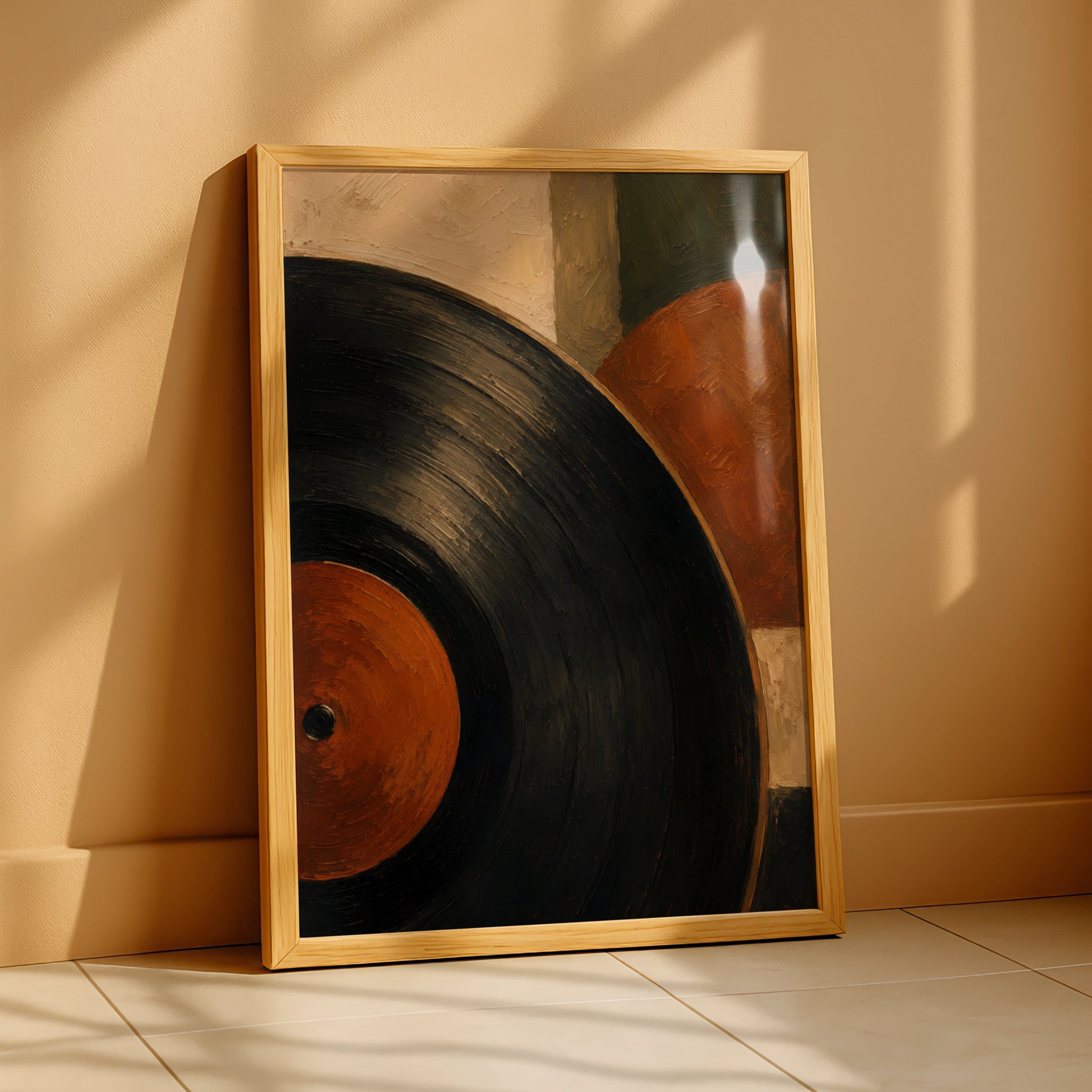 Vinyl Record Abstract Art Print, Retro Music Poster, Burnt Orange Earthy Tones Wall Art