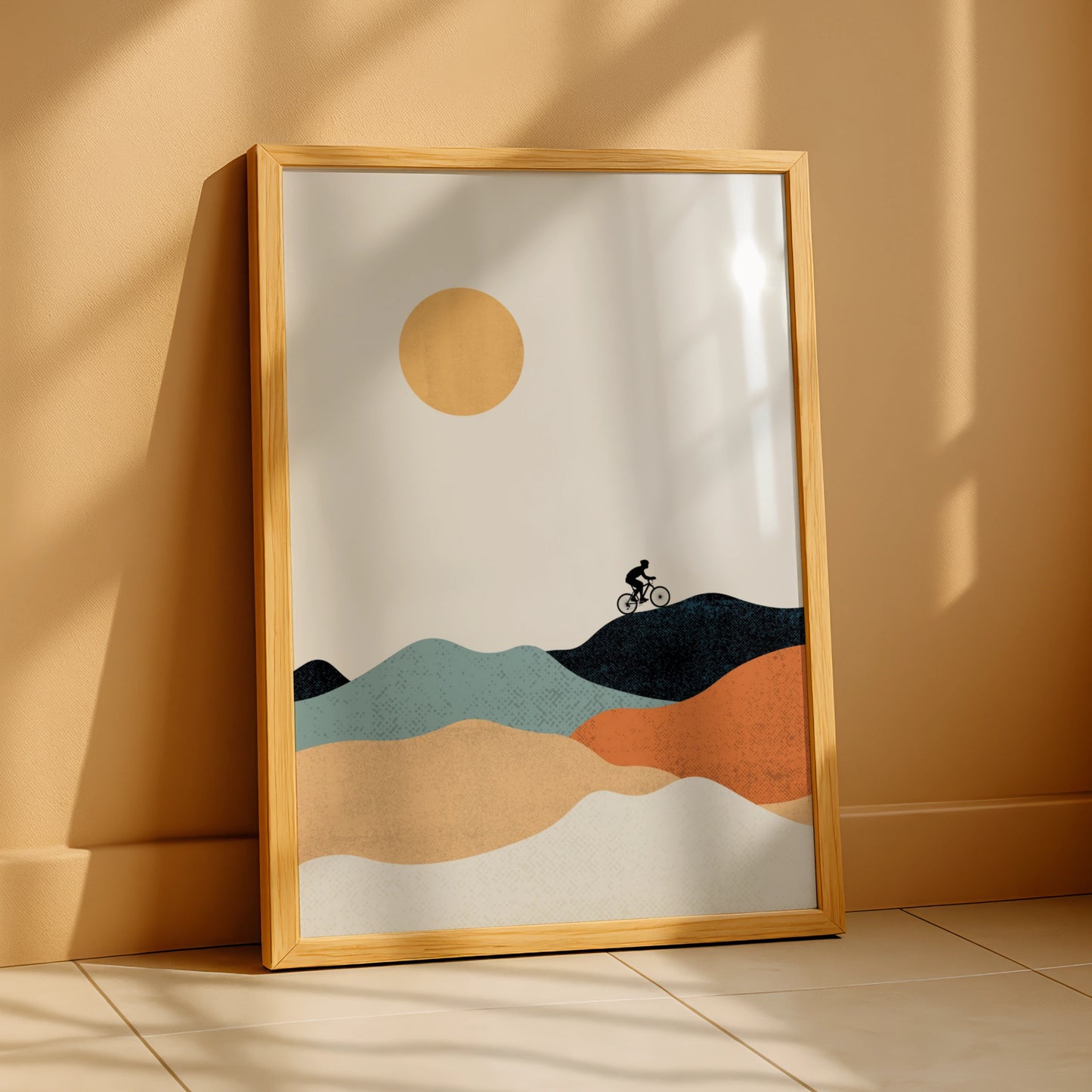 Mountain Bike Poster, Minimalist Cycling Art Print, Retro Hills Wall Art, Gift for Cyclist