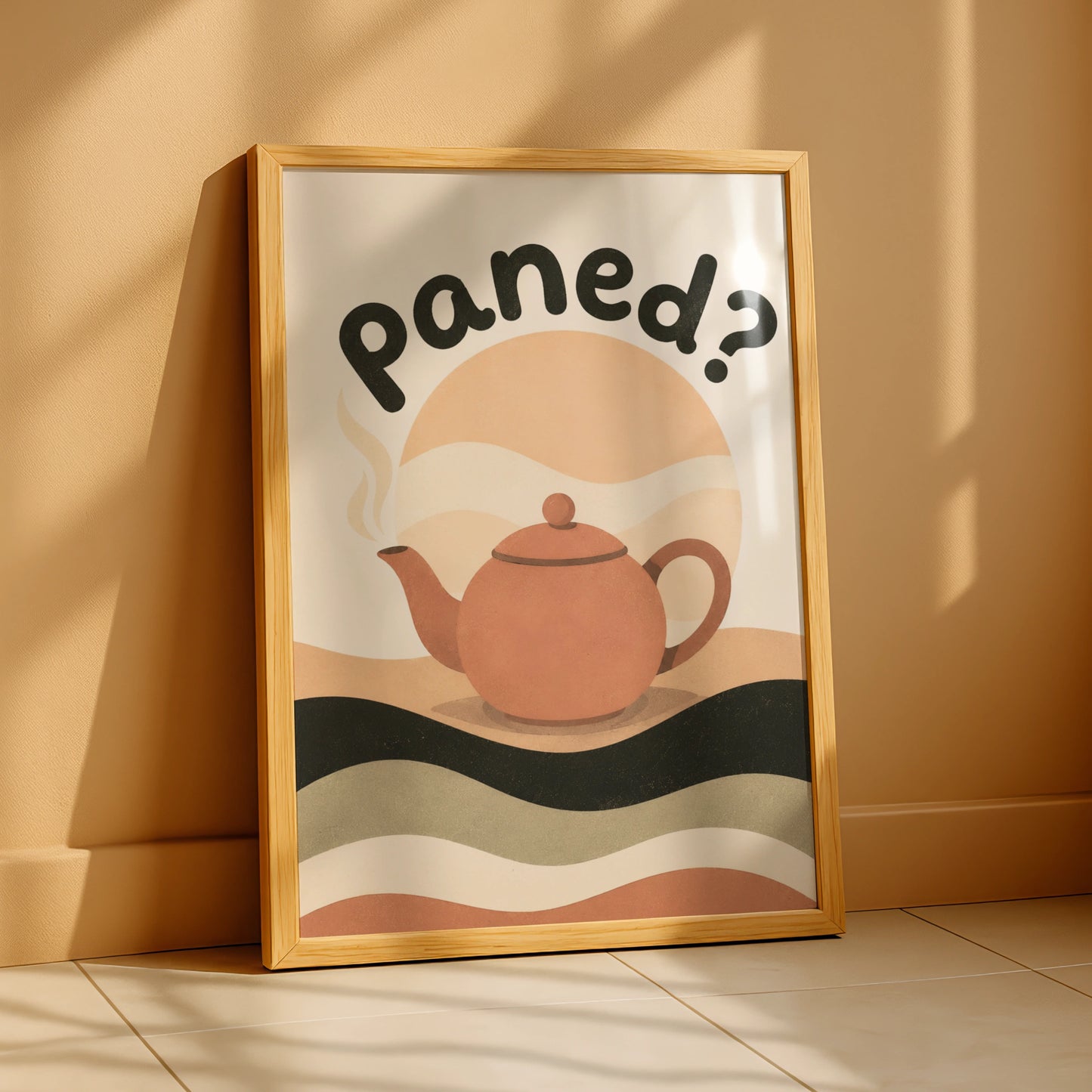 Paned Welsh Tea Poster, Wales Teapot Wall Art, Cymraeg Kitchen Print, Retro Boho