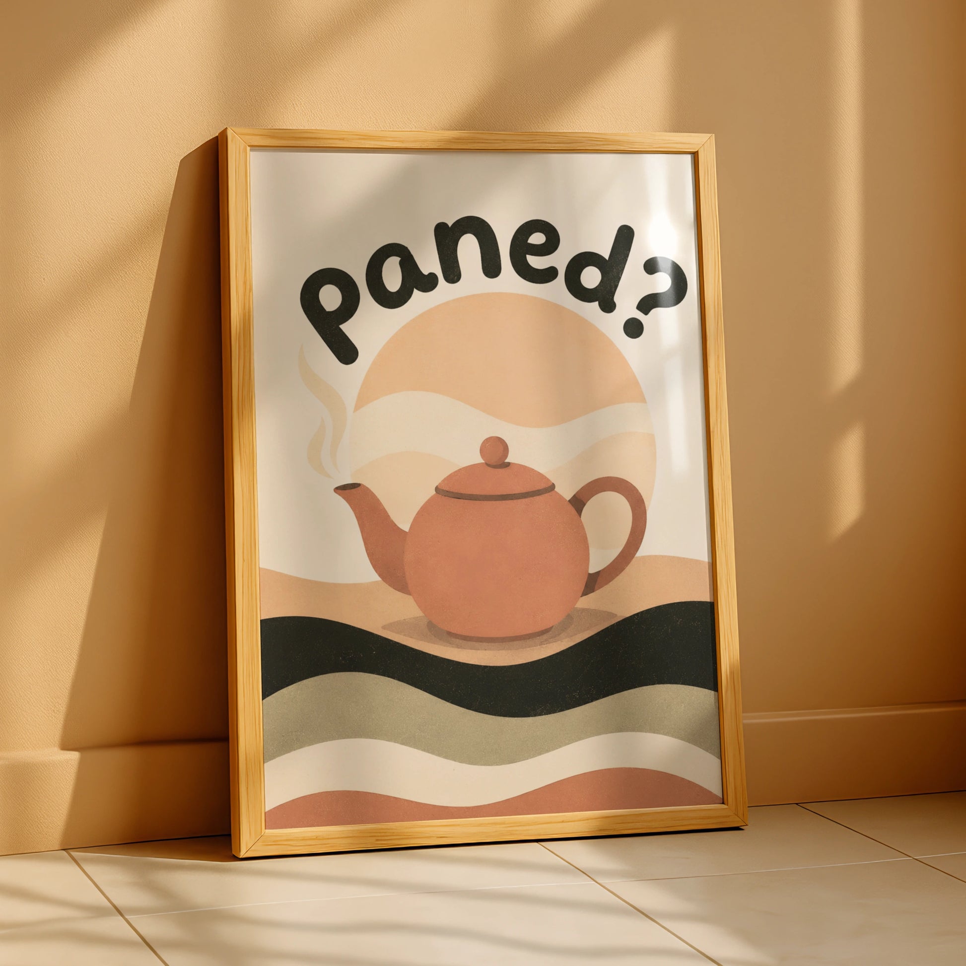 Paned Welsh Tea Poster, Wales Teapot Wall Art, Cymraeg Kitchen Print, Retro Boho