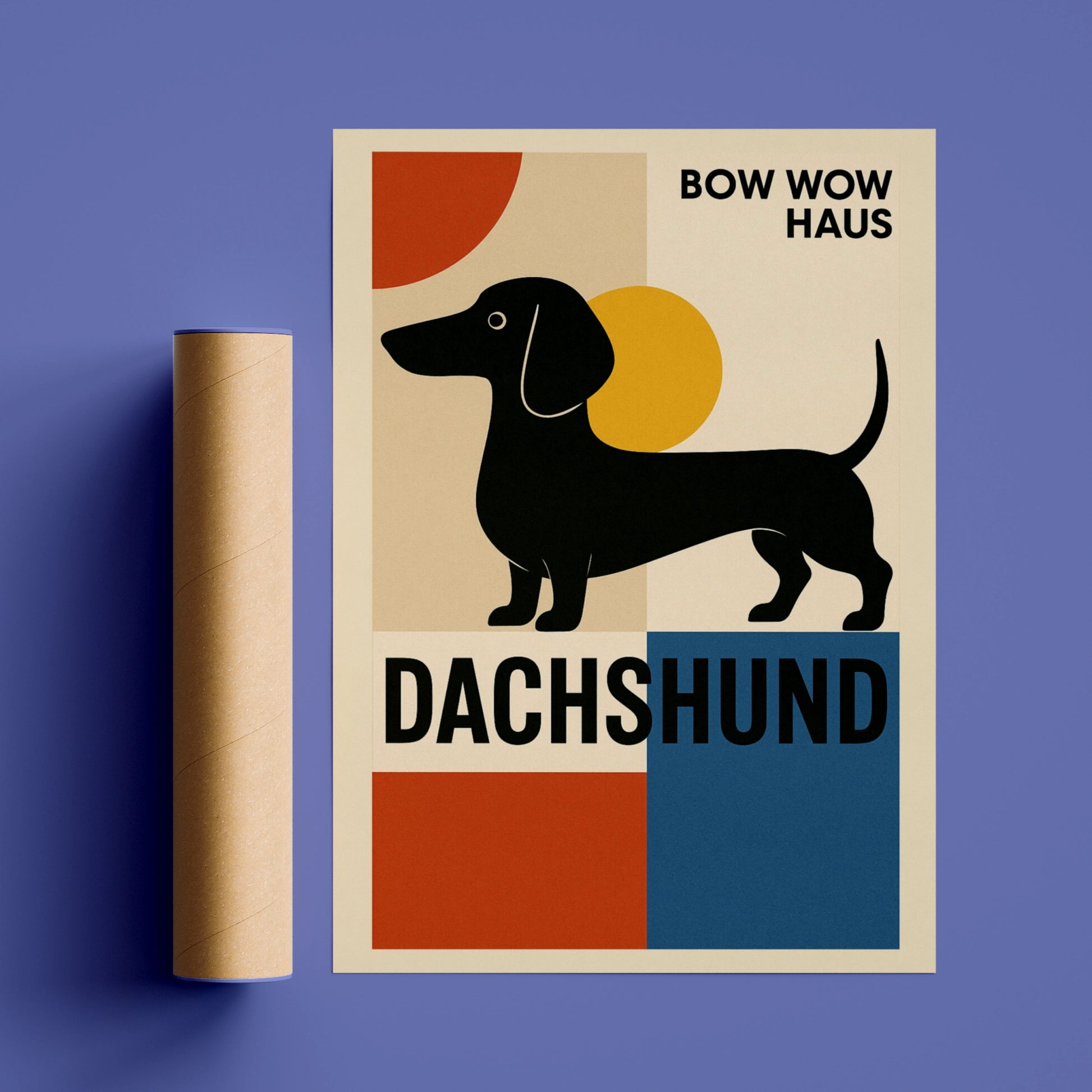 Dachshund Poster, Bauhaus Dog Wall Art, Sausage Dog Print, Retro Geometric Dog Lover Gift
