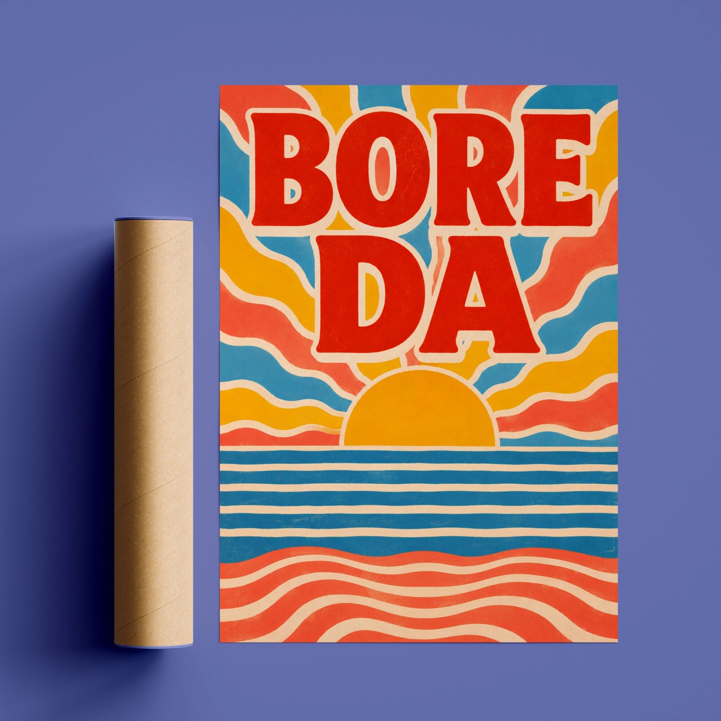 Bore Da Welsh Good Morning Poster, Wales Retro Sunrise Wall Art, Bright Colourful Print